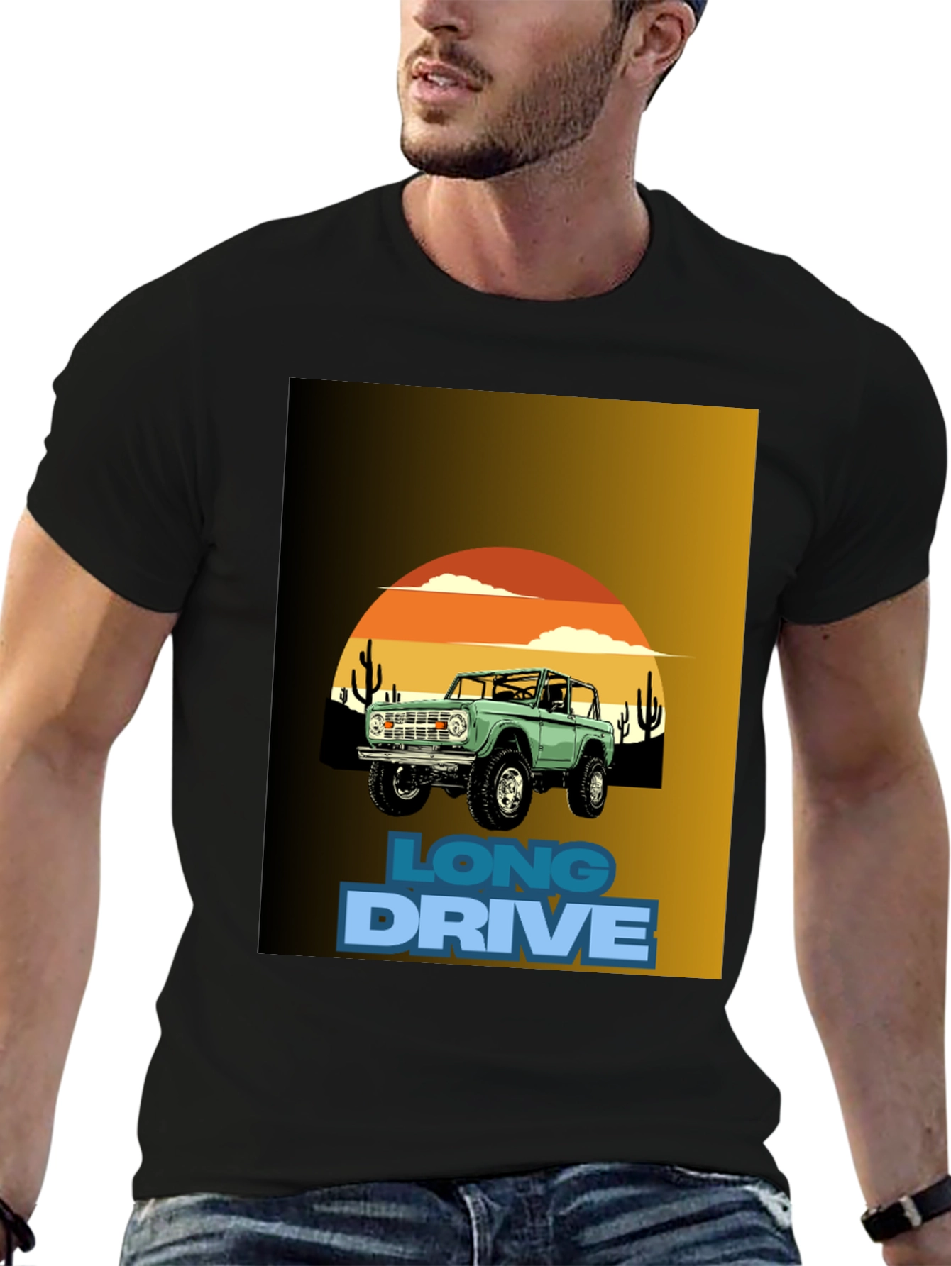 Black Long Drive Graphic Tee - Desert Bronco Design view 6