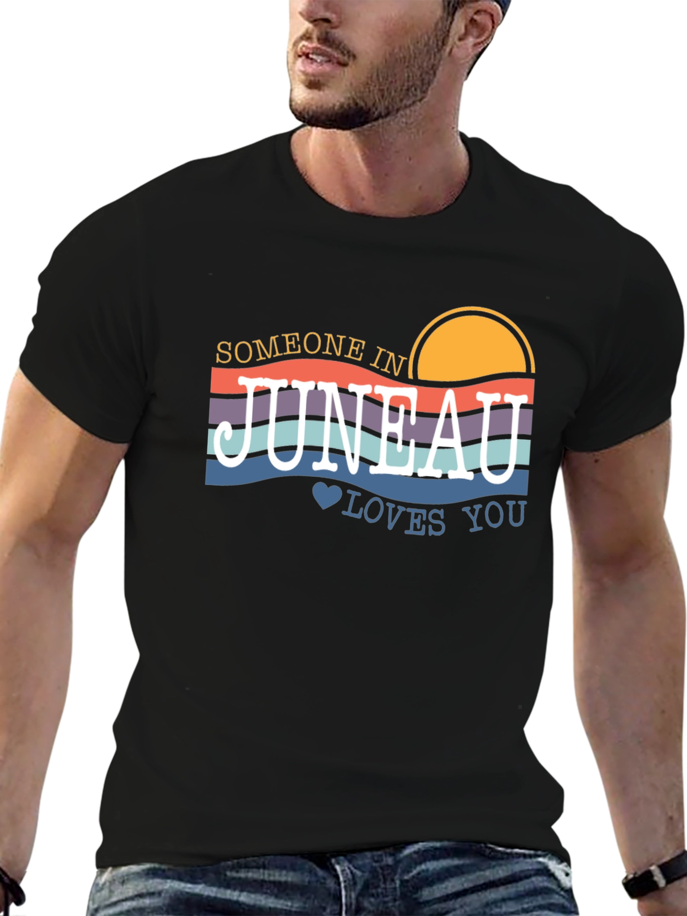 Black Juneau Alaska Sunset Graphic T-Shirt view 6
