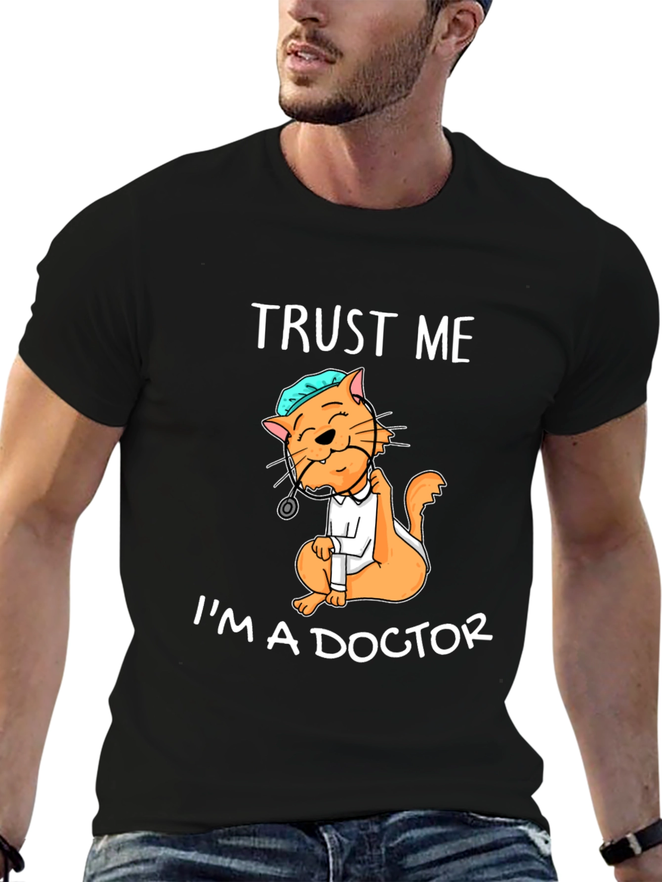 Black Trust Me I'm A Doctor Cat Graphic T-Shirt view 6