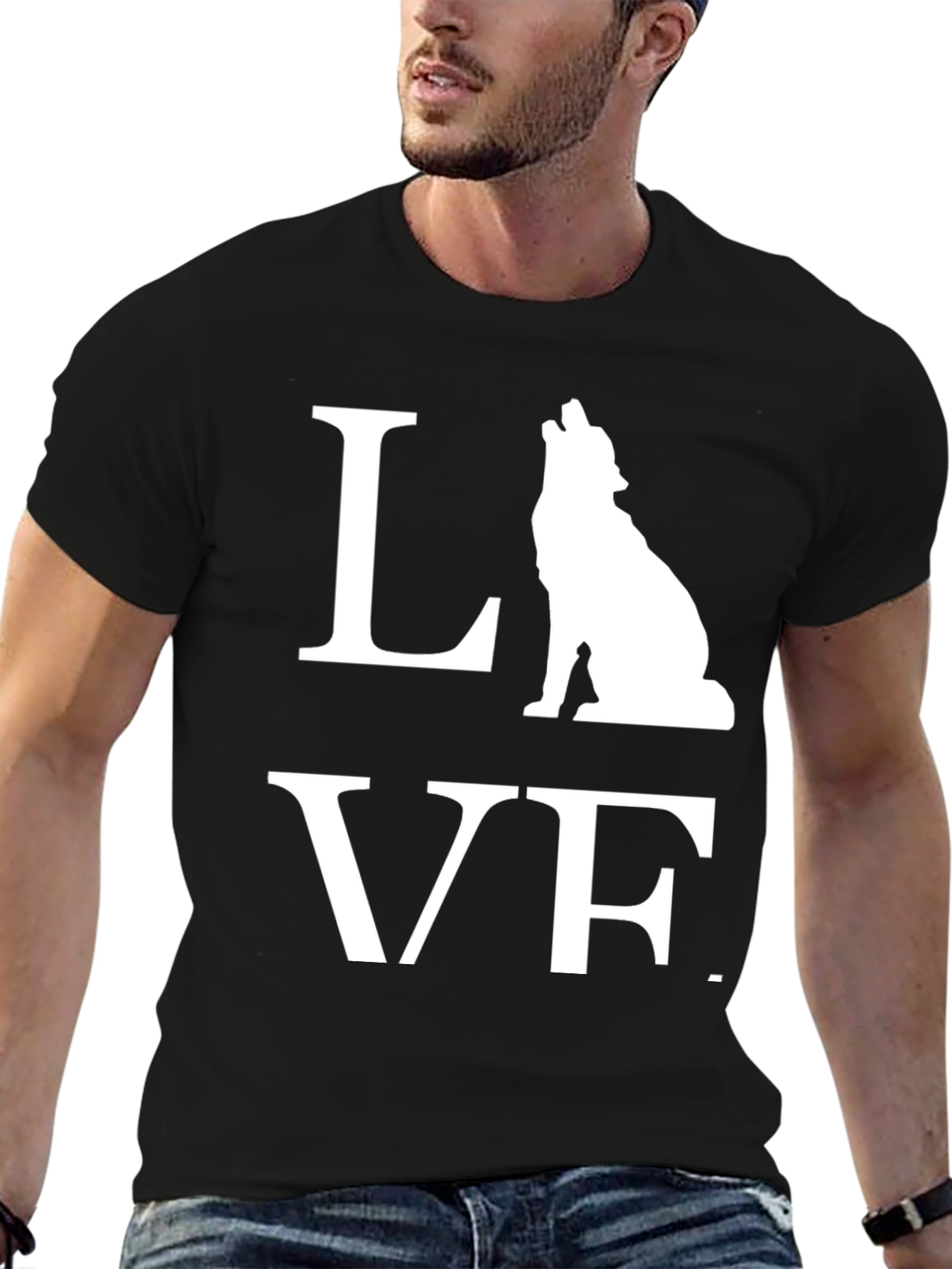 Black Wolf LOVE Graphic Tee - Men's Black T-Shirt view 6