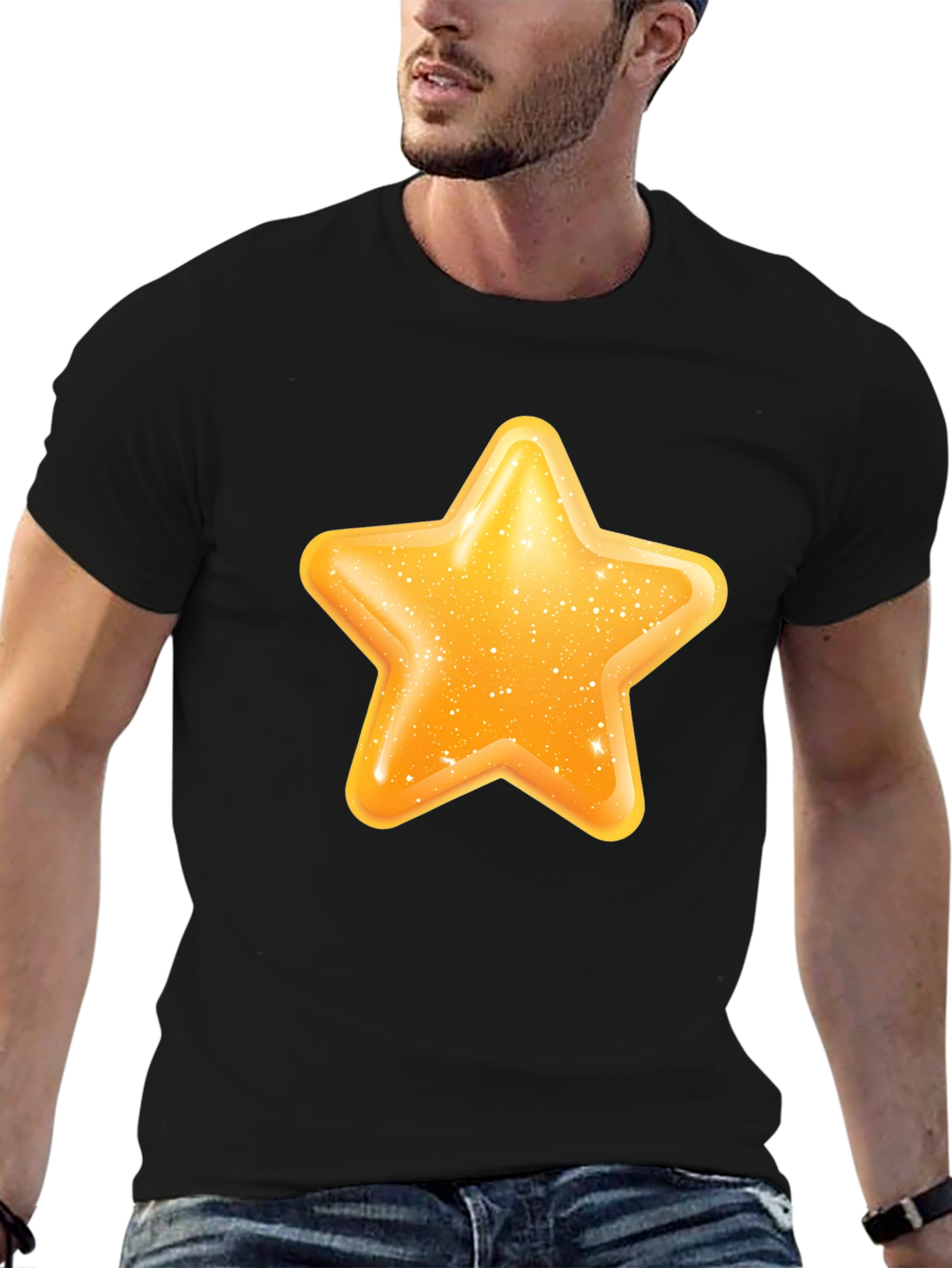 Black Shiny Star Graphic Black T-Shirt view 6