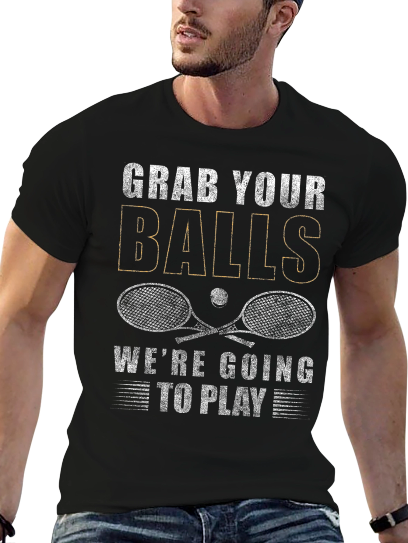 Black Grab Your Balls T-Shirt - Tennis Graphic Tee view 6