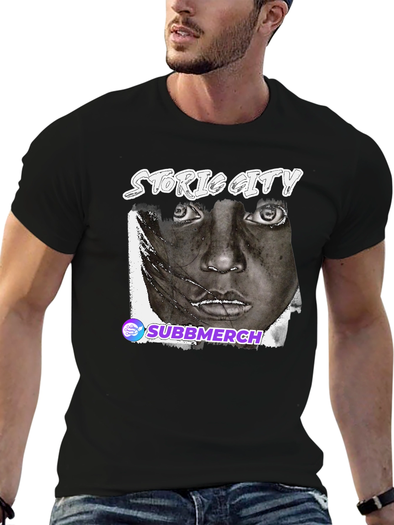 Black Black Graphic Tee - Historic City Portrait view 6