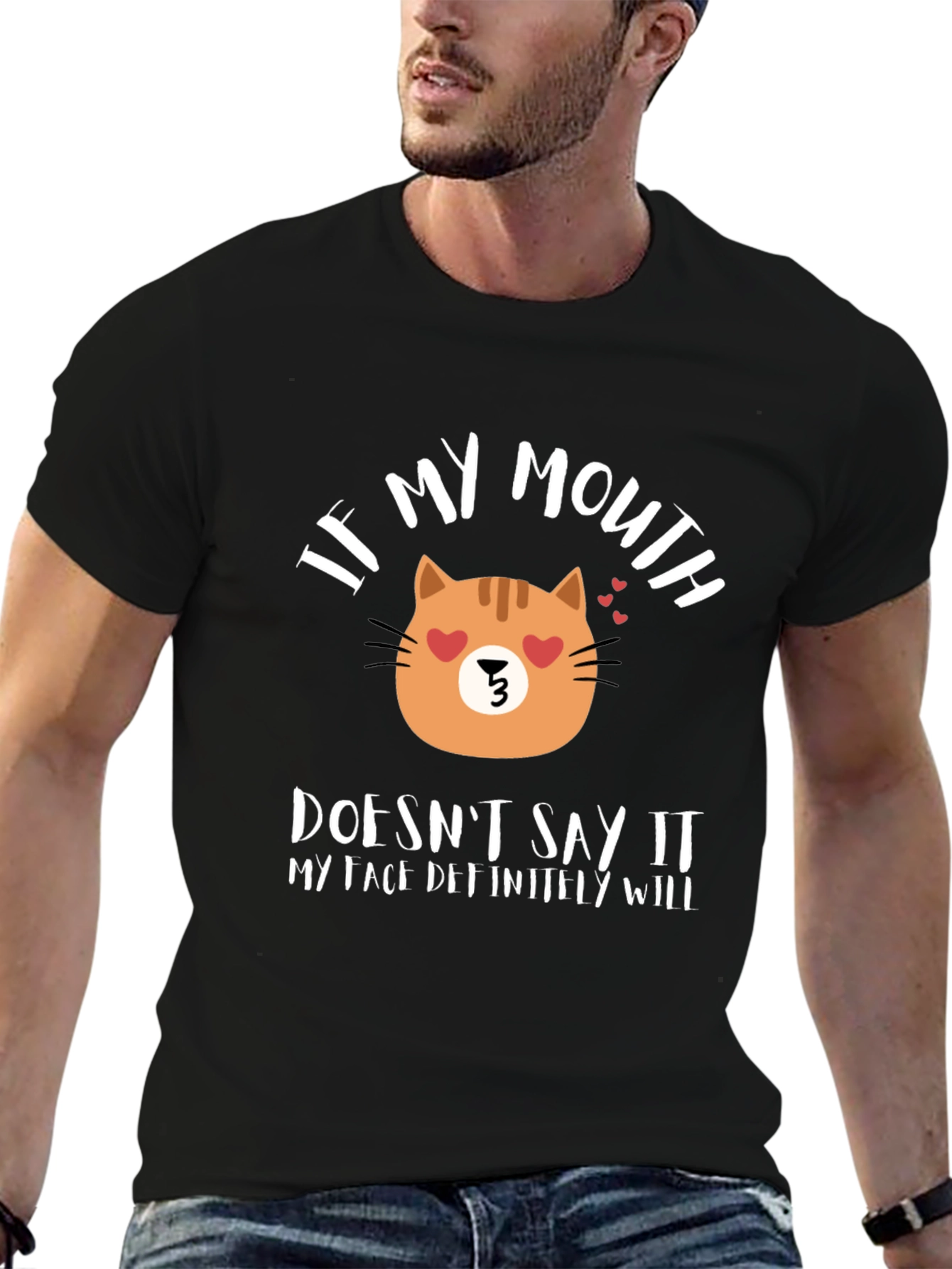 Black Funny Cat Face T-Shirt - If My Mouth Doesn't Say It view 6