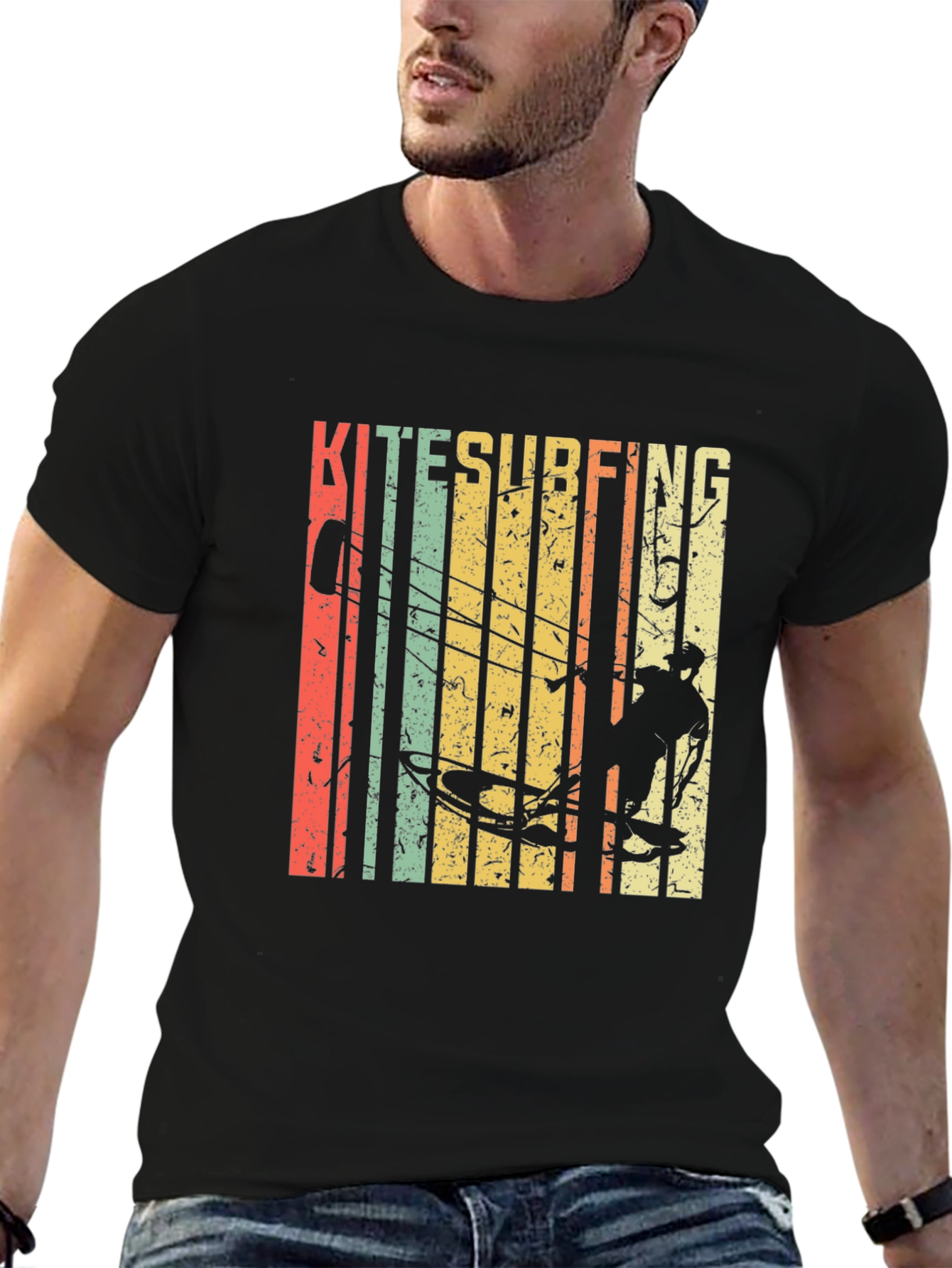 Black Kitesurfing Graphic Tee - Retro Style Surf Shirt view 6