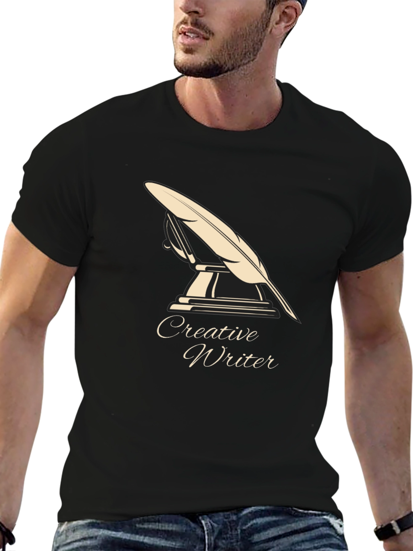 Black Creative Writer T-Shirt - Quill Design view 6