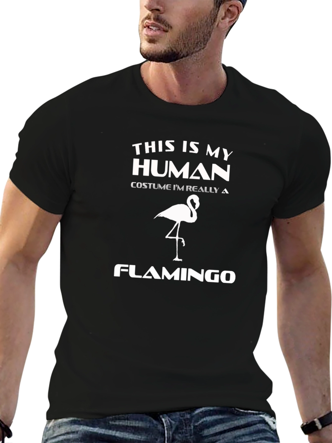 Black Funny Flamingo Human Costume T-Shirt view 6