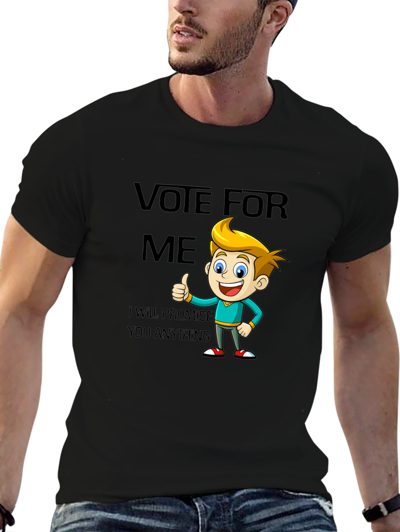 Black Vote For Me Funny Cartoon T-Shirt view 6