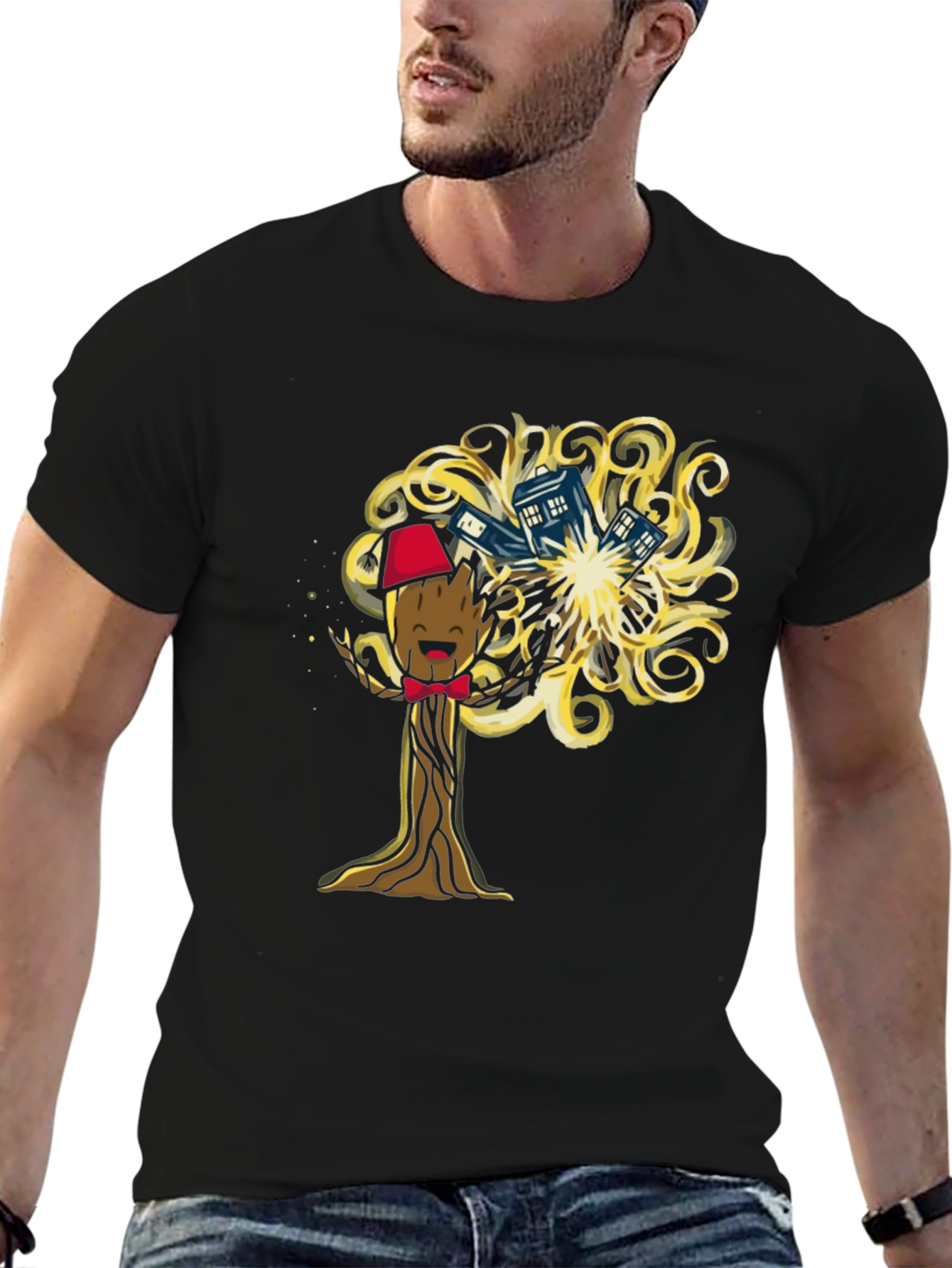 Black Dr Who Groot Mashup T-Shirt view 6