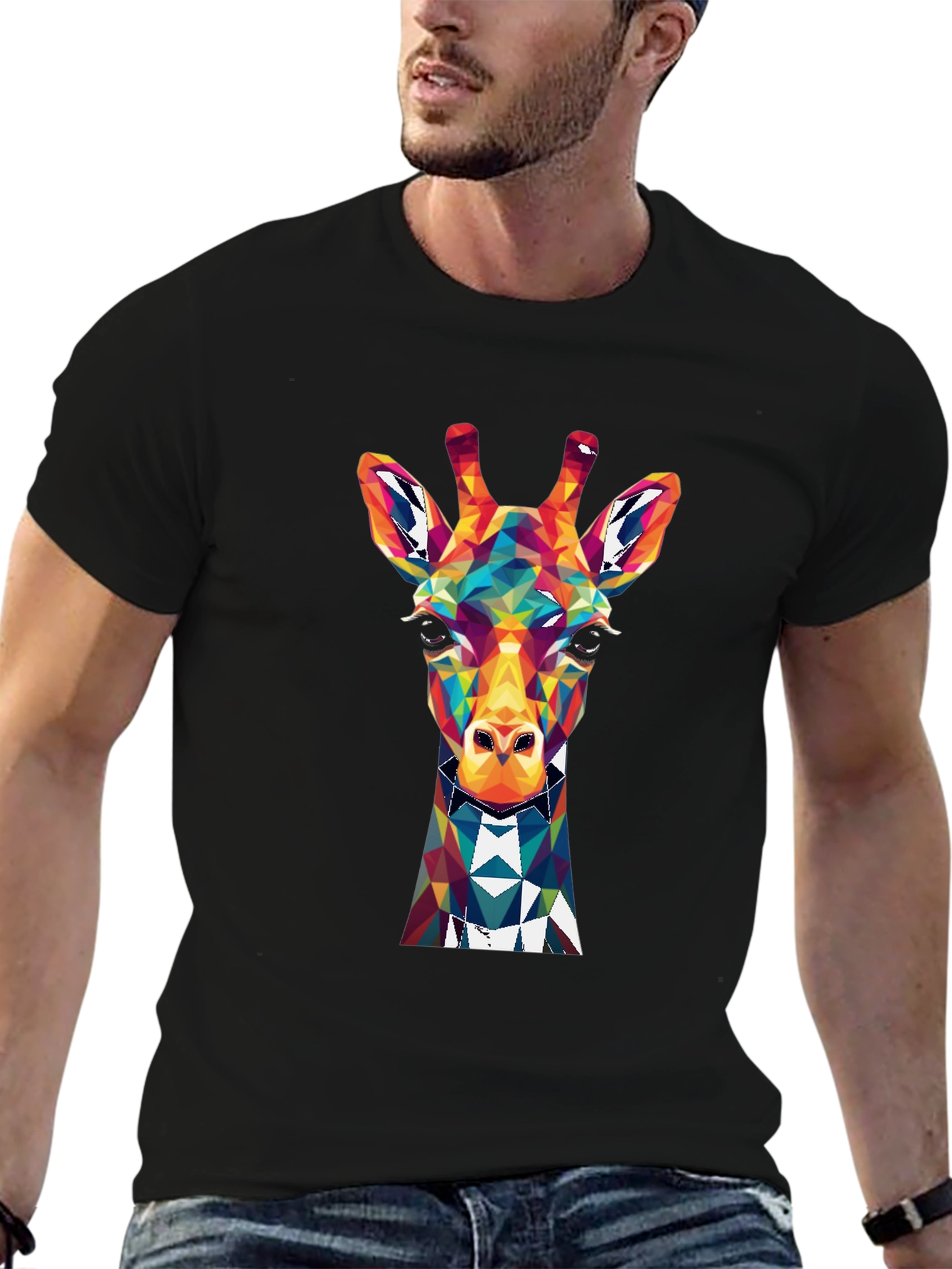 Black Geometric Giraffe Graphic Tee - Men's Black T-Shirt view 6
