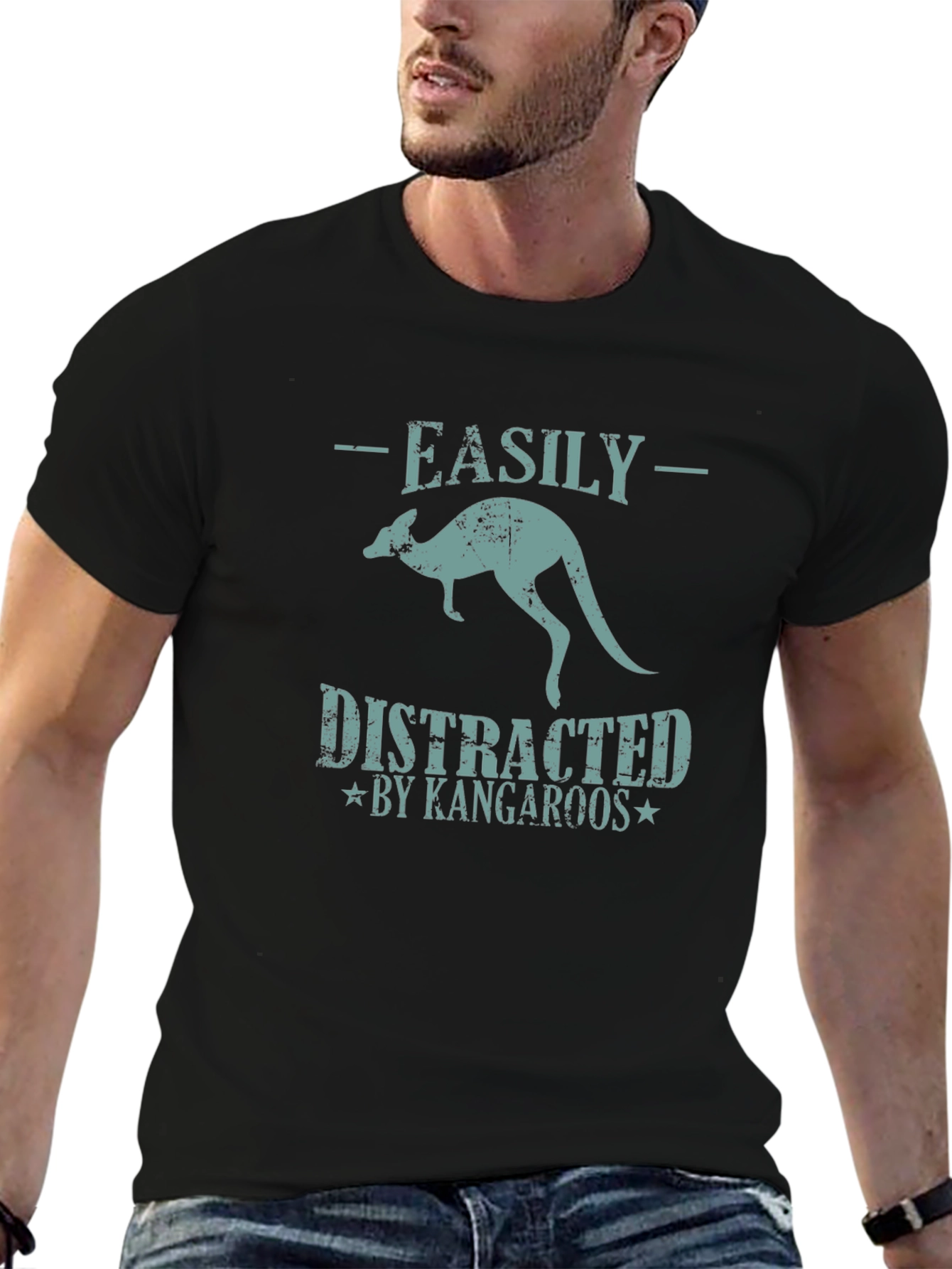 Black Easily Distracted by Kangaroos T-Shirt view 6