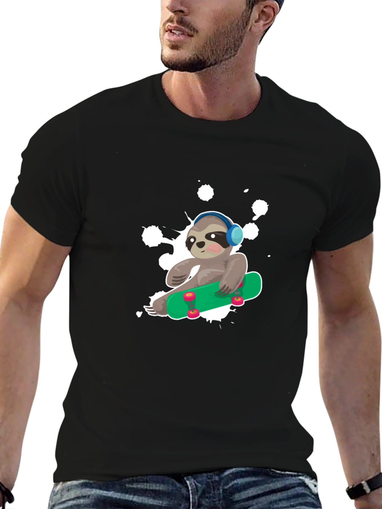 Black Sloth Skateboard Graphic T-Shirt - Trendy Casual Wear view 6