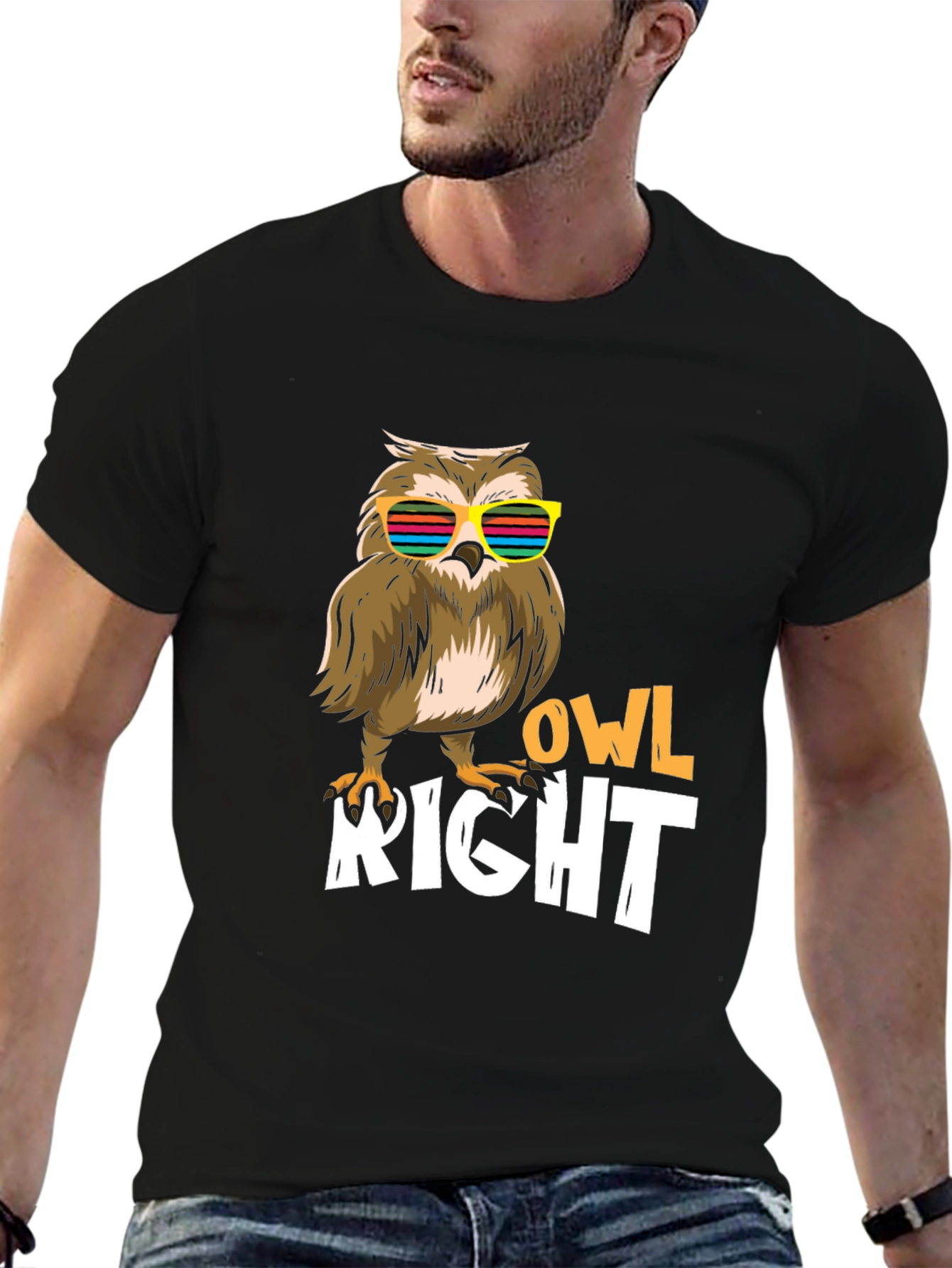 Black Cool Owl Right T-Shirt view 6