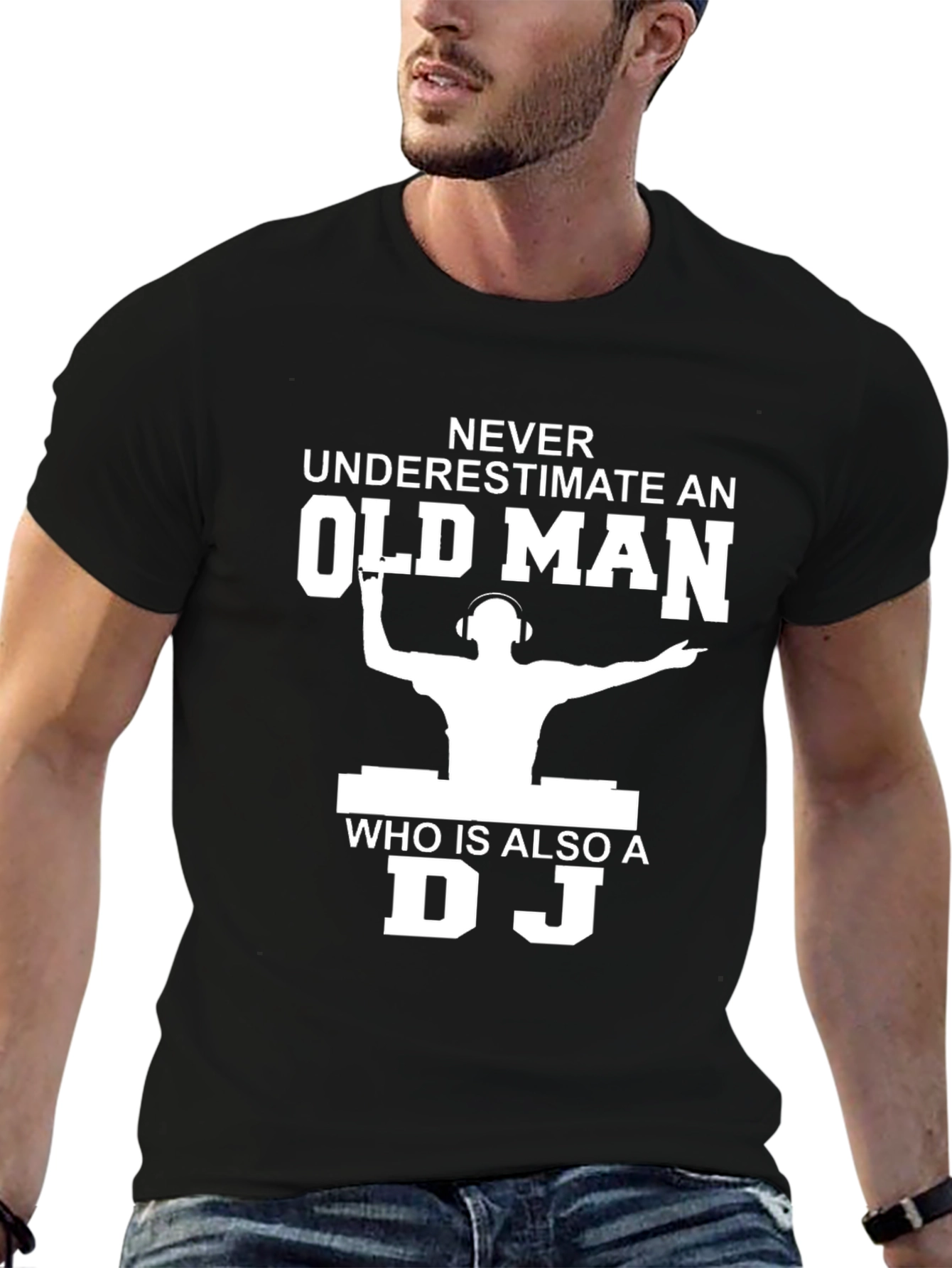 Black Never Underestimate Old Man DJ Black Graphic T-Shirt view 6