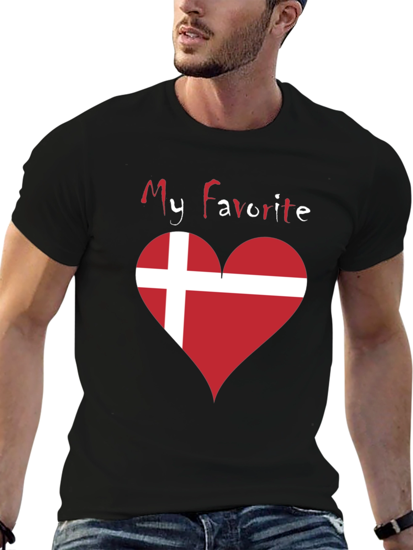 Black Denmark Flag Heart T-Shirt: My Favorite Danish Tee view 6
