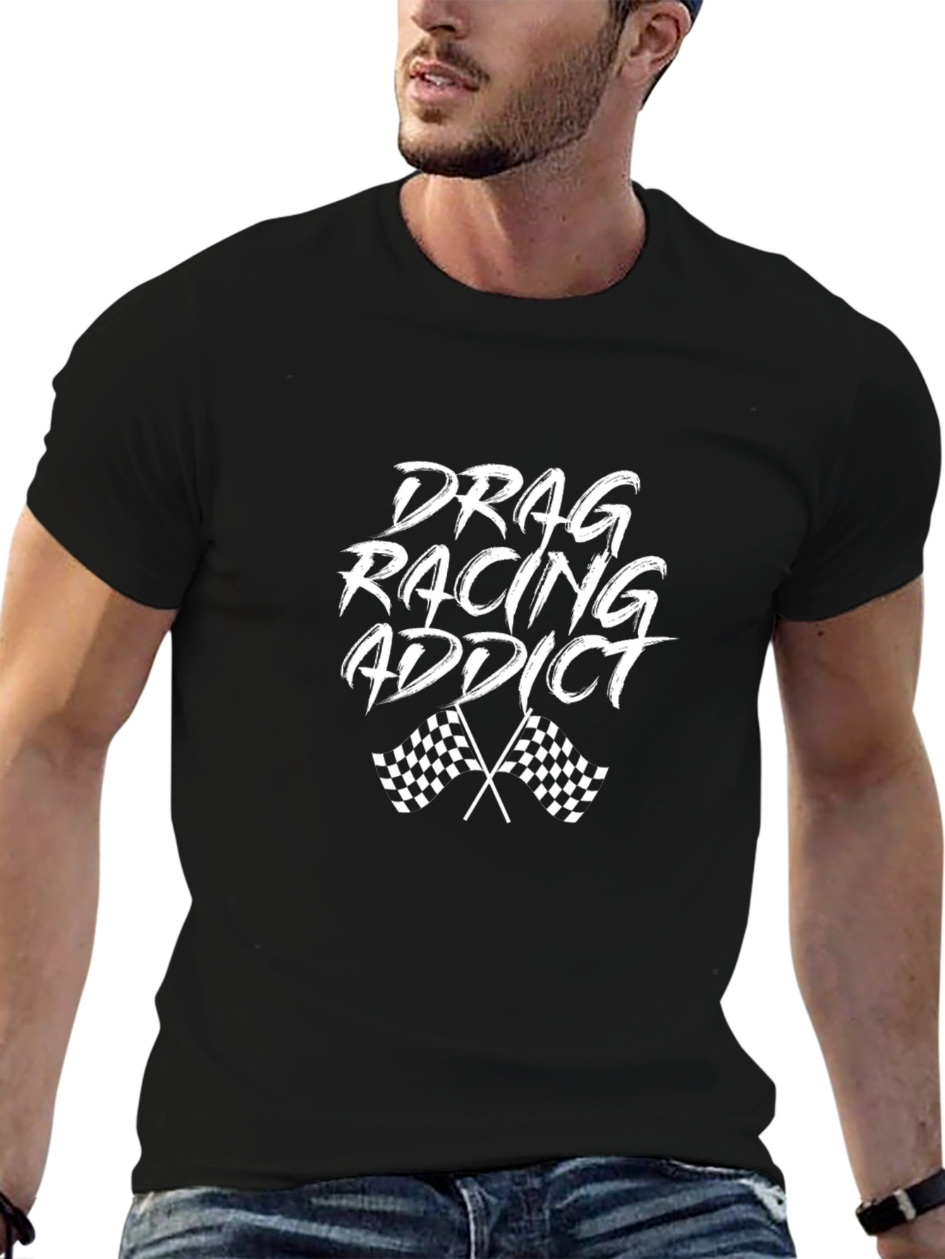 Black Drag Racing Addict Graphic T-Shirt view 6