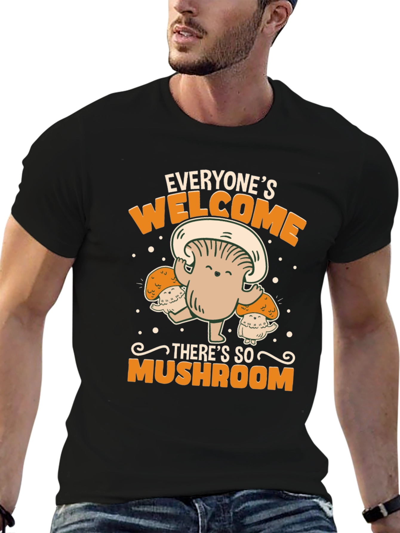 Black Everyone's Welcome Mushroom Graphic Tee view 6