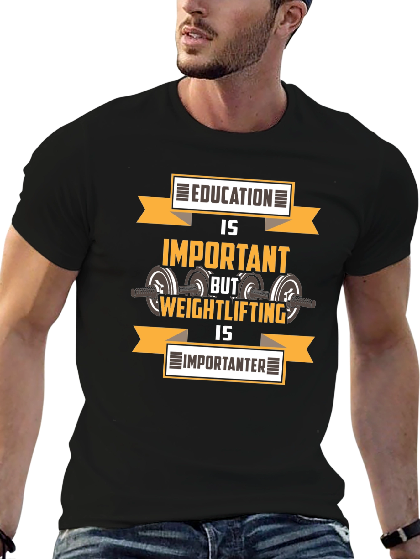 Black Education vs. Weightlifting Graphic T-Shirt view 6
