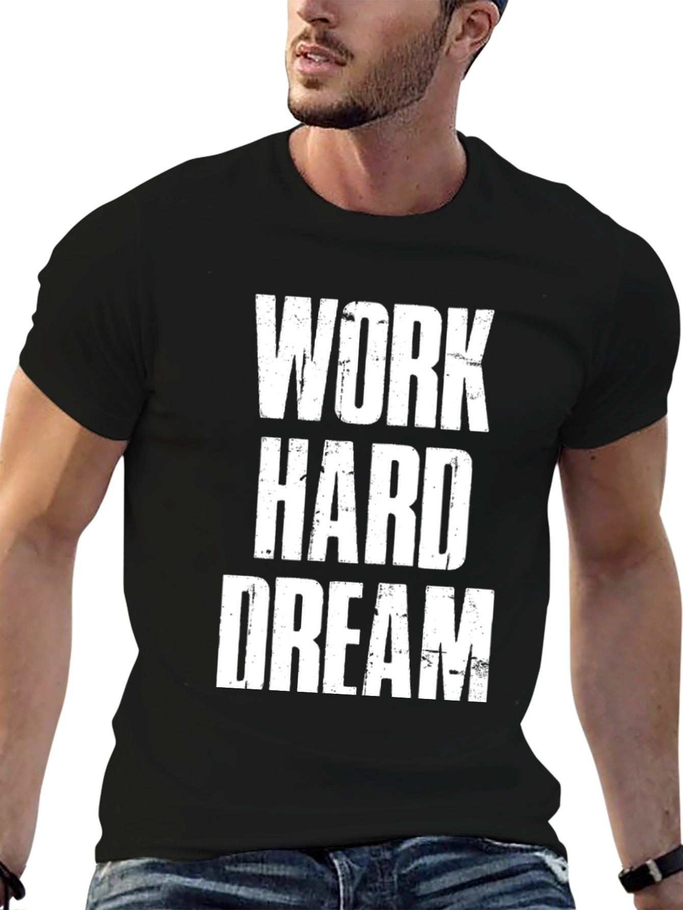 Black Work Hard Dream Black T-Shirt view 6