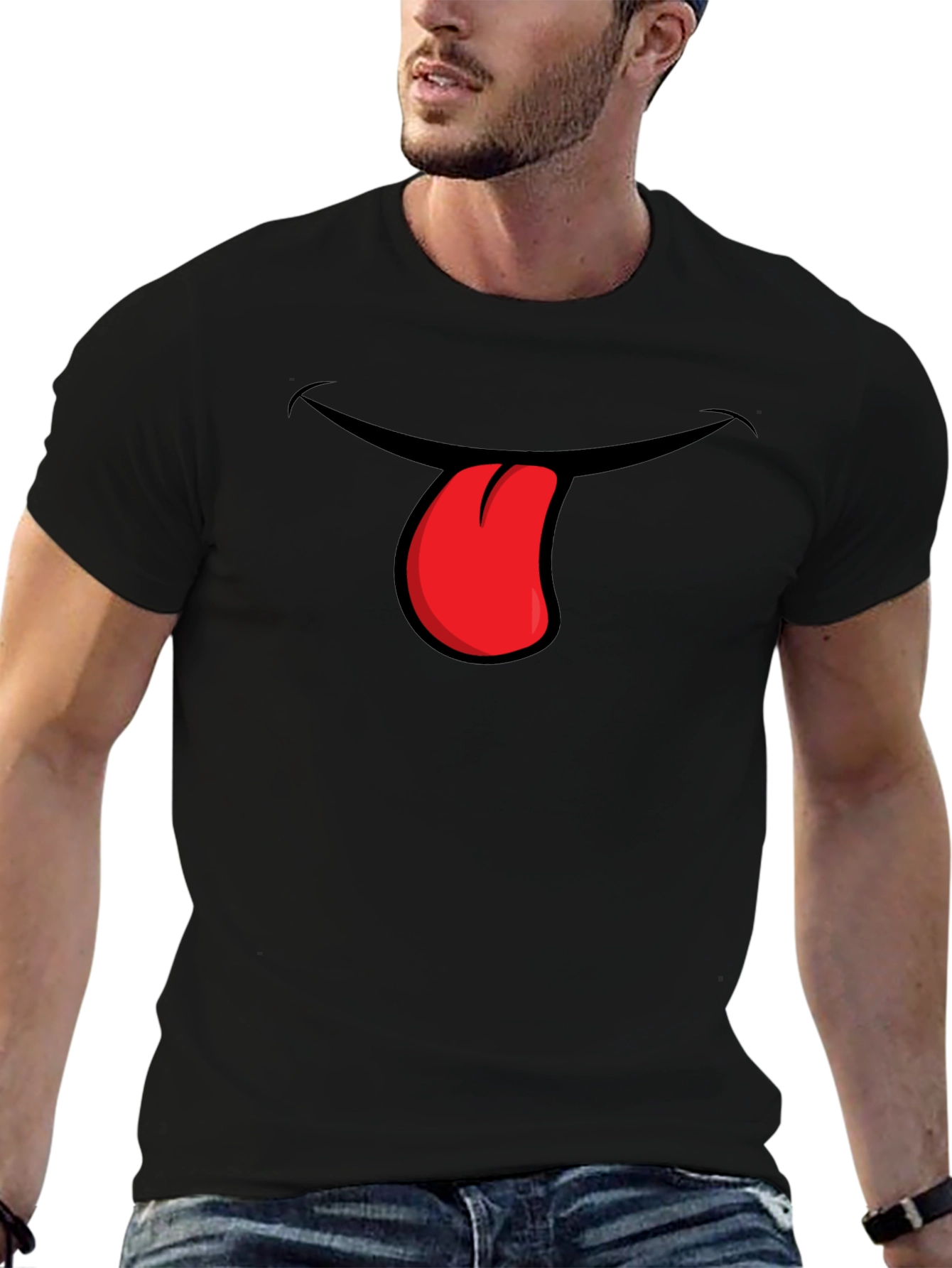 Black Funny Tongue Out Graphic T-Shirt view 6