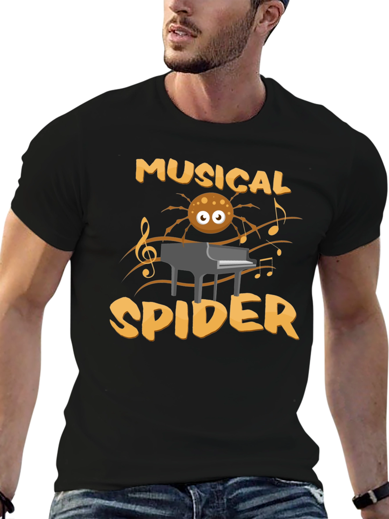 Black Musical Spider T-Shirt - Funny Graphic Tee view 6