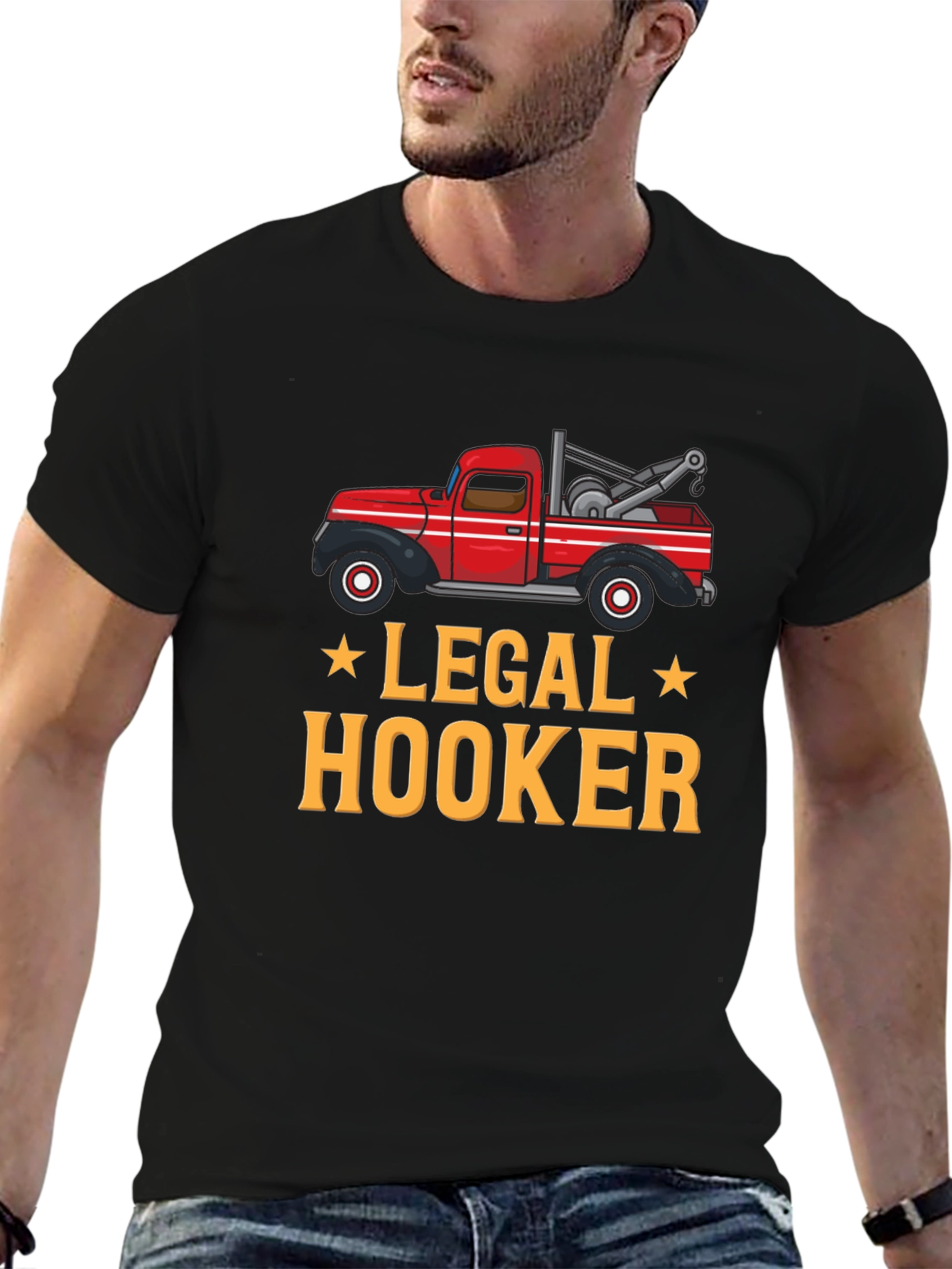 Black Legal Hooker Tow Truck Graphic T-Shirt view 6
