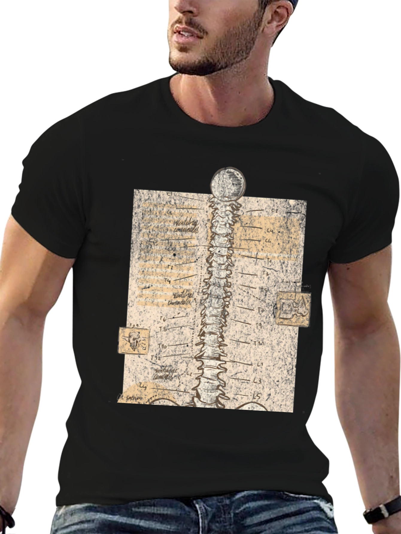 Black Anatomical Spine Graphic Tee - Black view 6