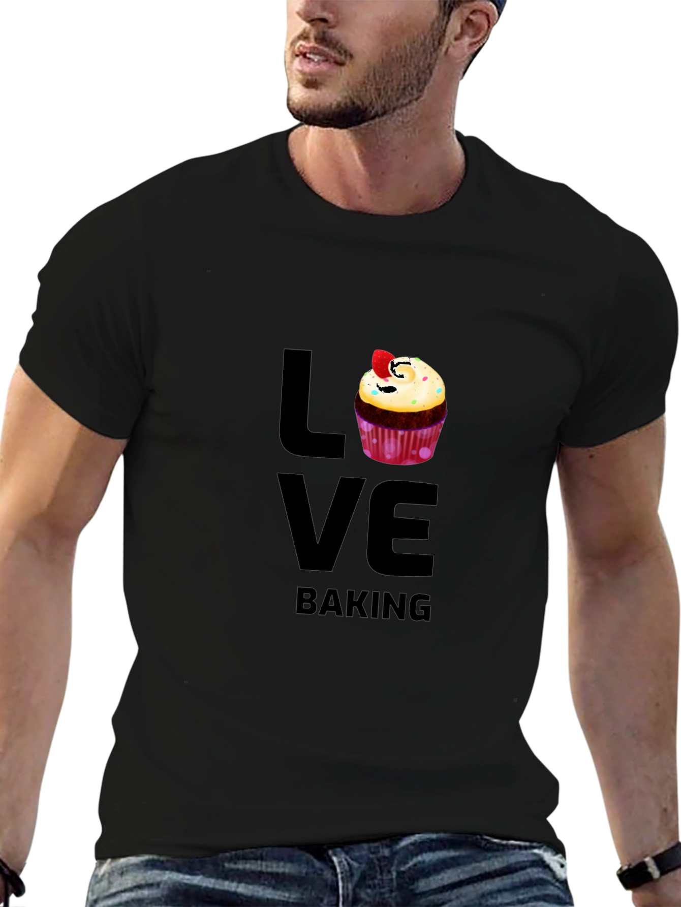 Black Love Baking Graphic T-Shirt - Cute Cupcake Design view 6