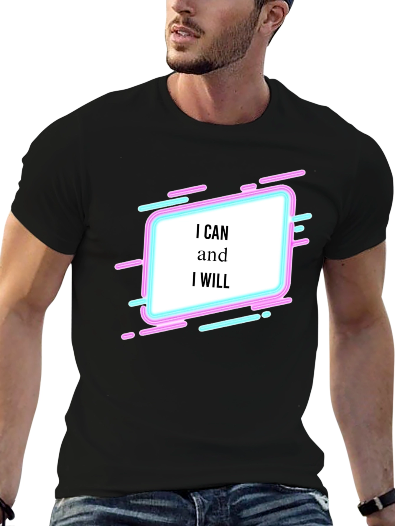 Black Motivational Graphic Tee - I Can and I Will T-Shirt view 6