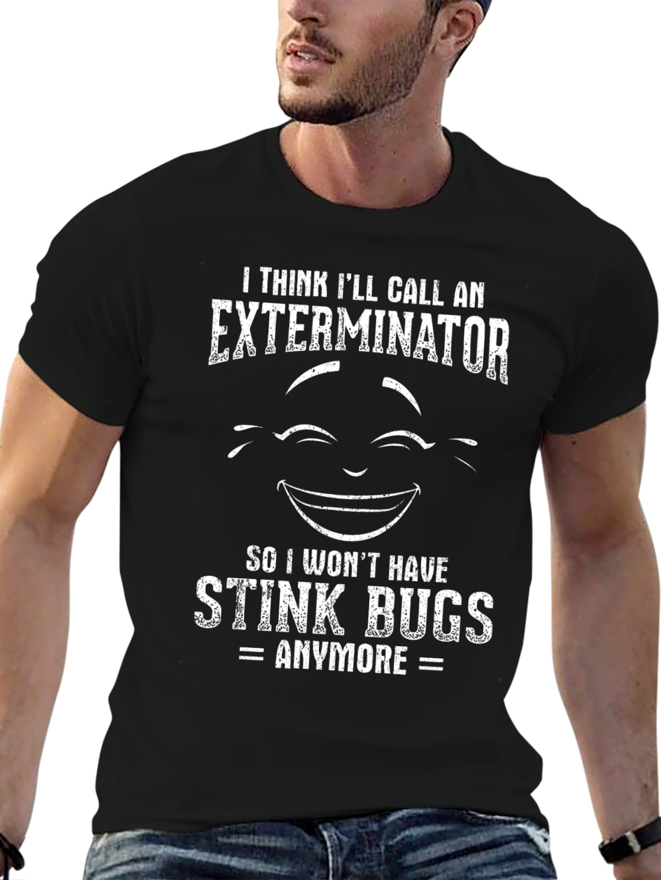 Black Funny Stink Bugs Exterminator T-Shirt view 6