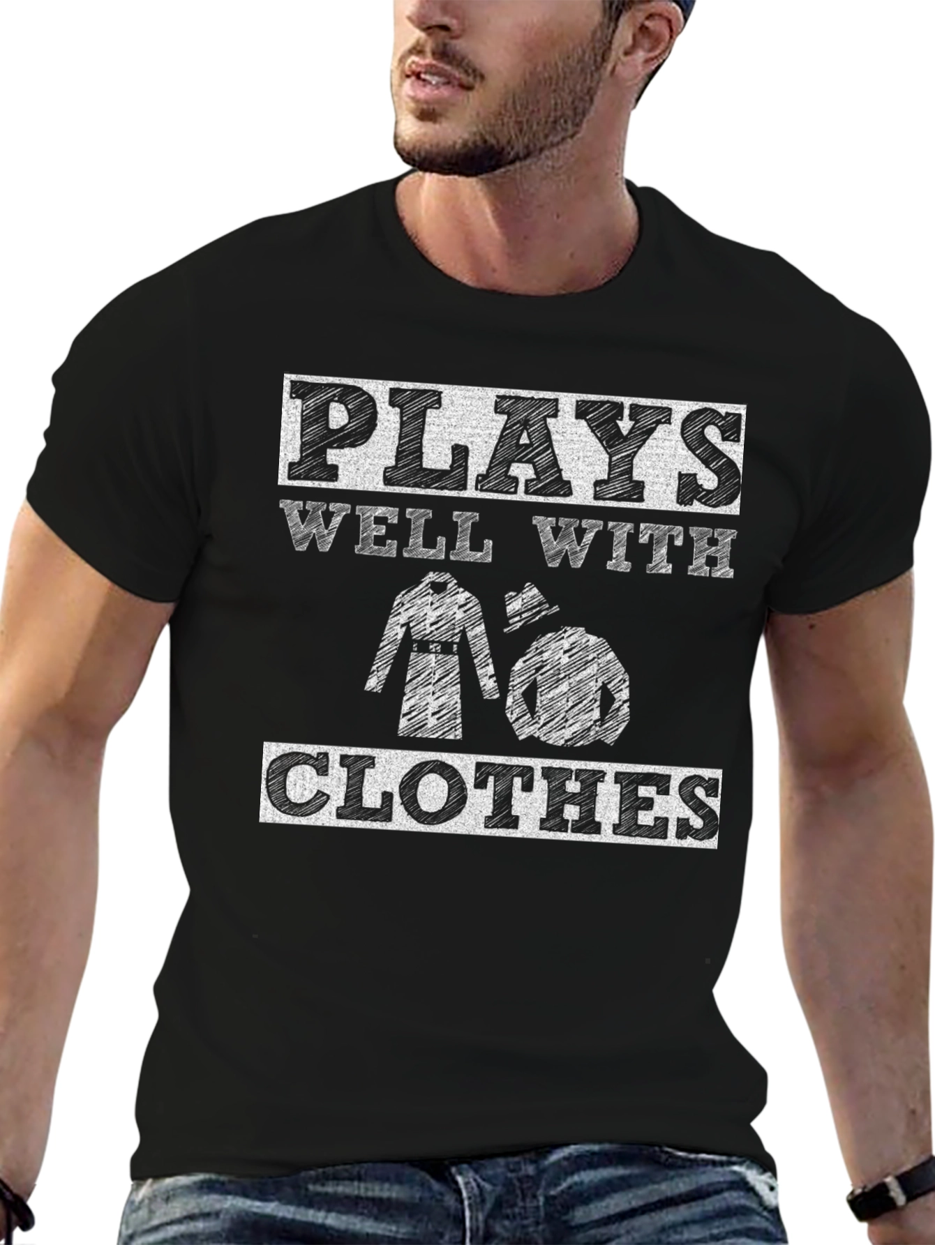 Black Plays Well With Clothes Graphic Novelty Tee view 6
