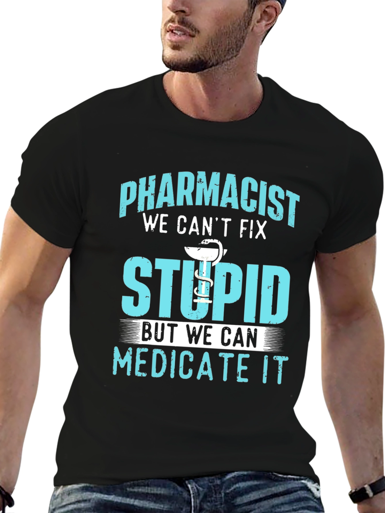 Black Pharmacist Funny T-Shirt Medicate Stupid view 6
