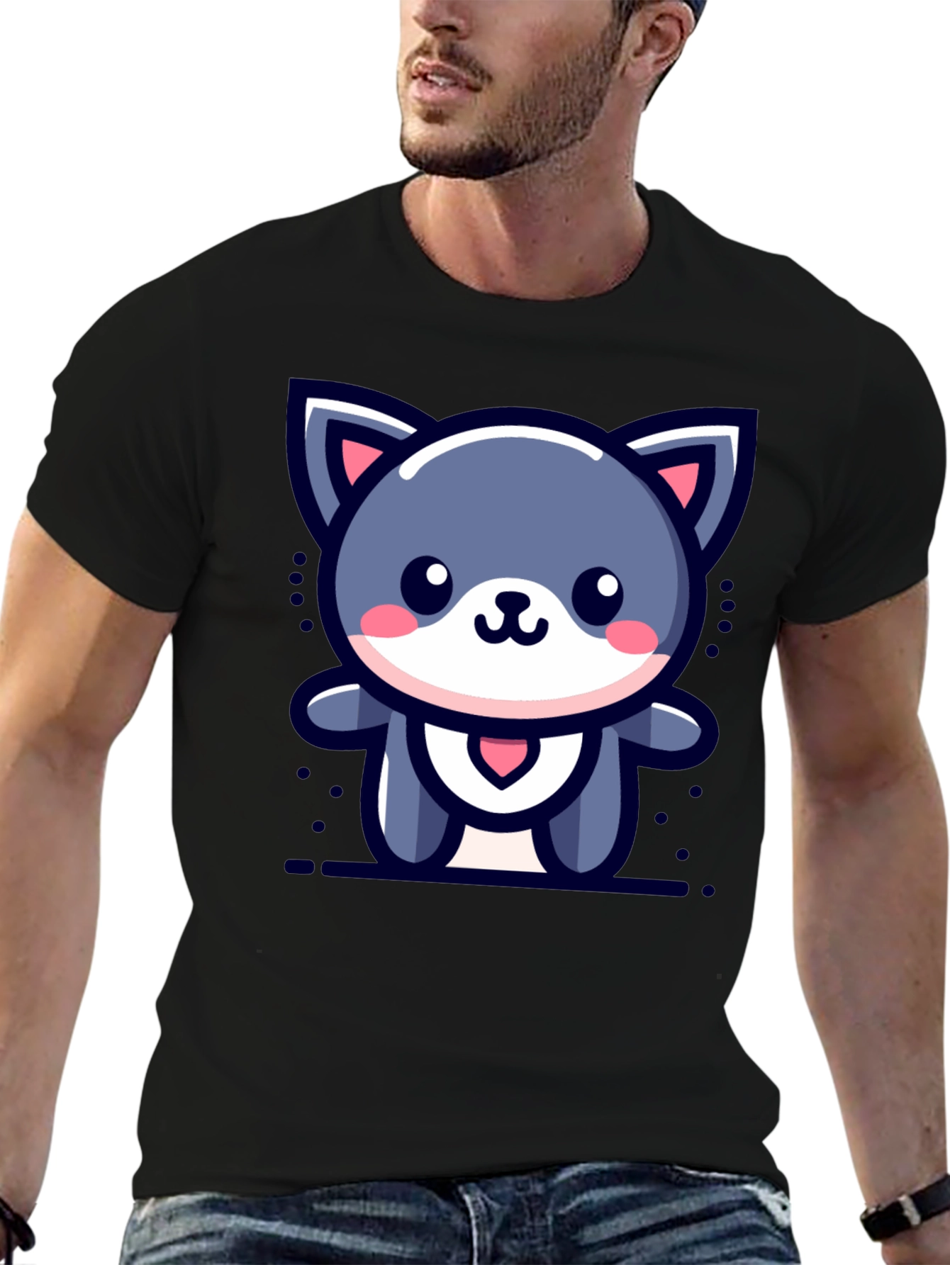Black Cute Cartoon Cat Graphic T-Shirt view 6