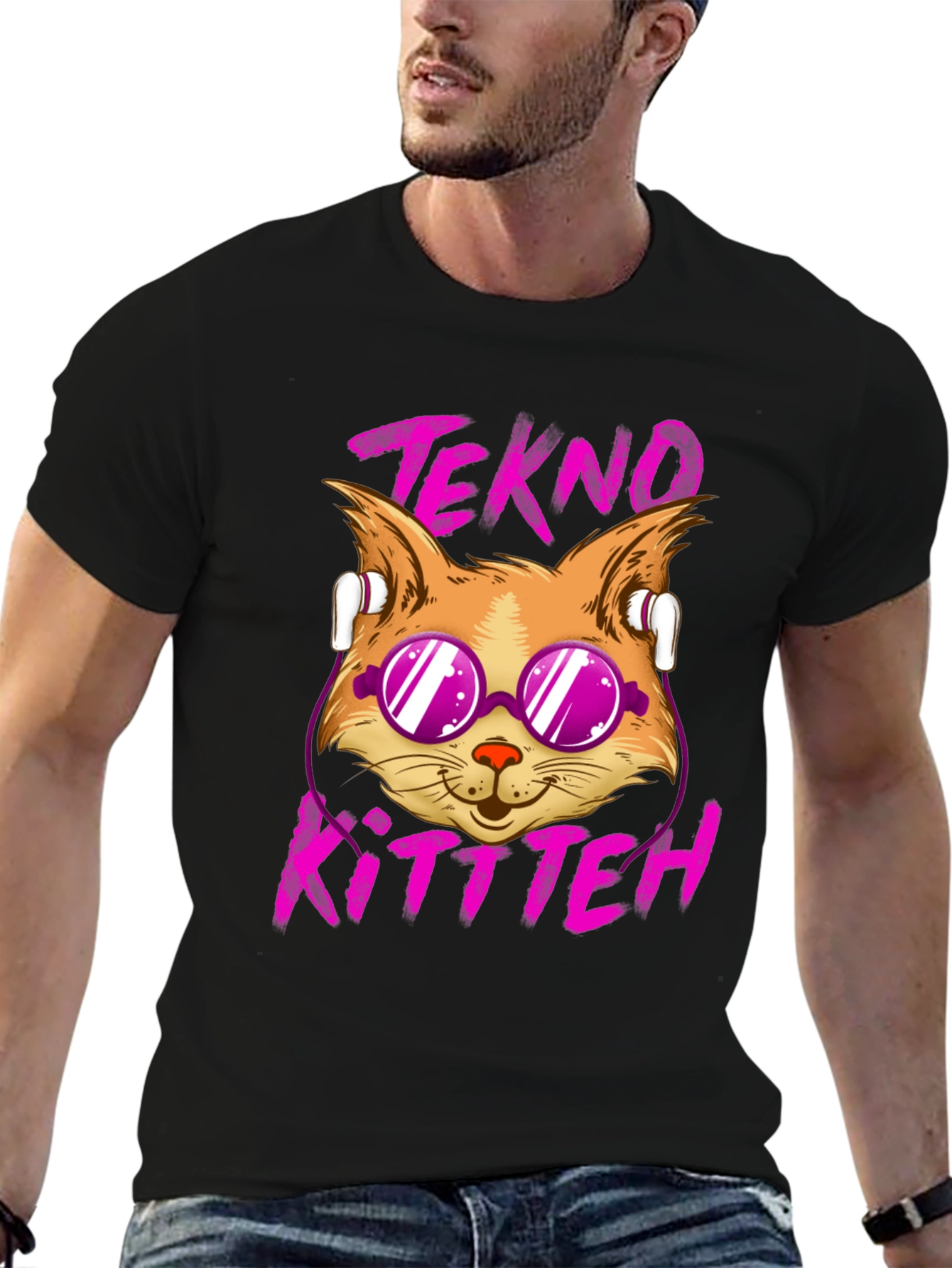Black Tekno Kitten Graphic Tee - Cool Cat Design view 6