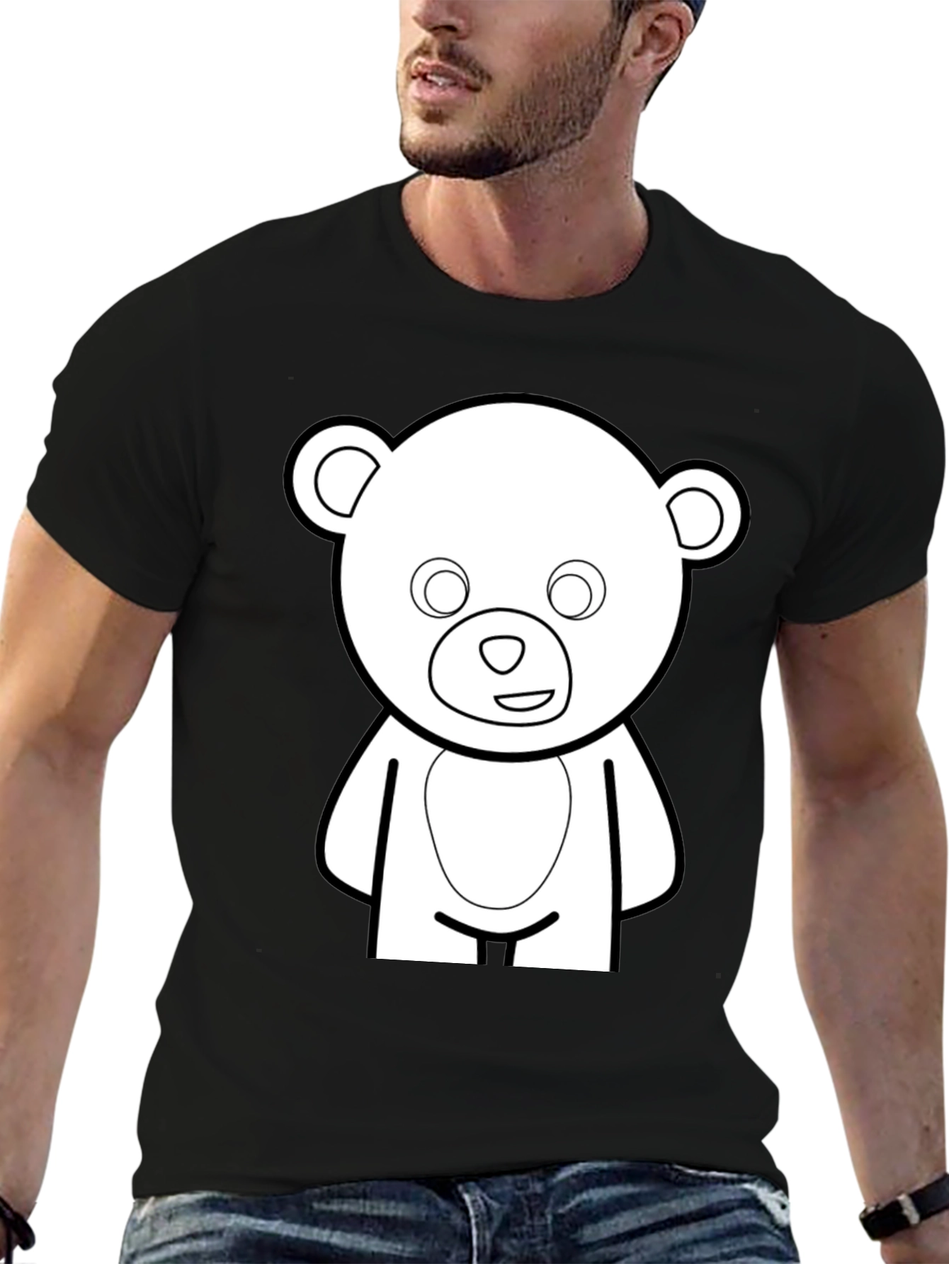 Black Cute Teddy Bear Graphic Black T-Shirt view 6