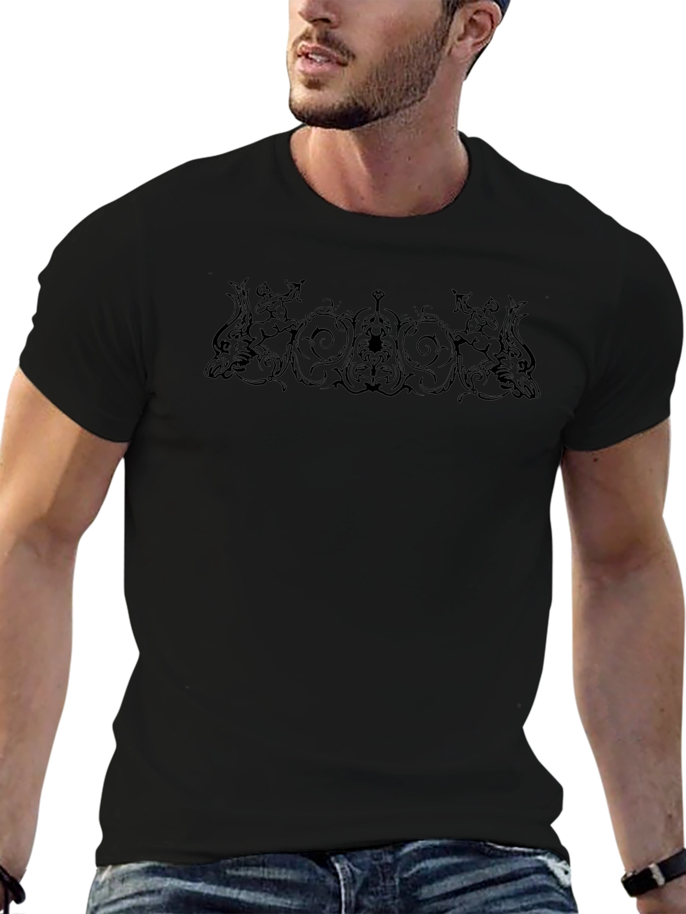 Ornate Graphic Print Black T-Shirt - 6