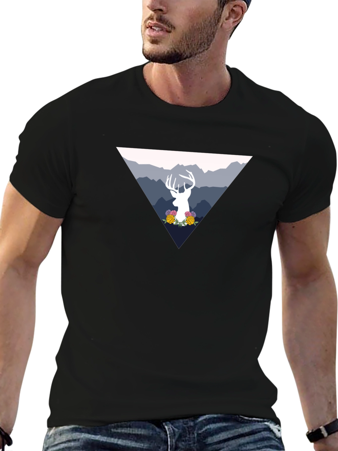 Black Deer Mountain Graphic Tee - Black Unisex T-Shirt view 6