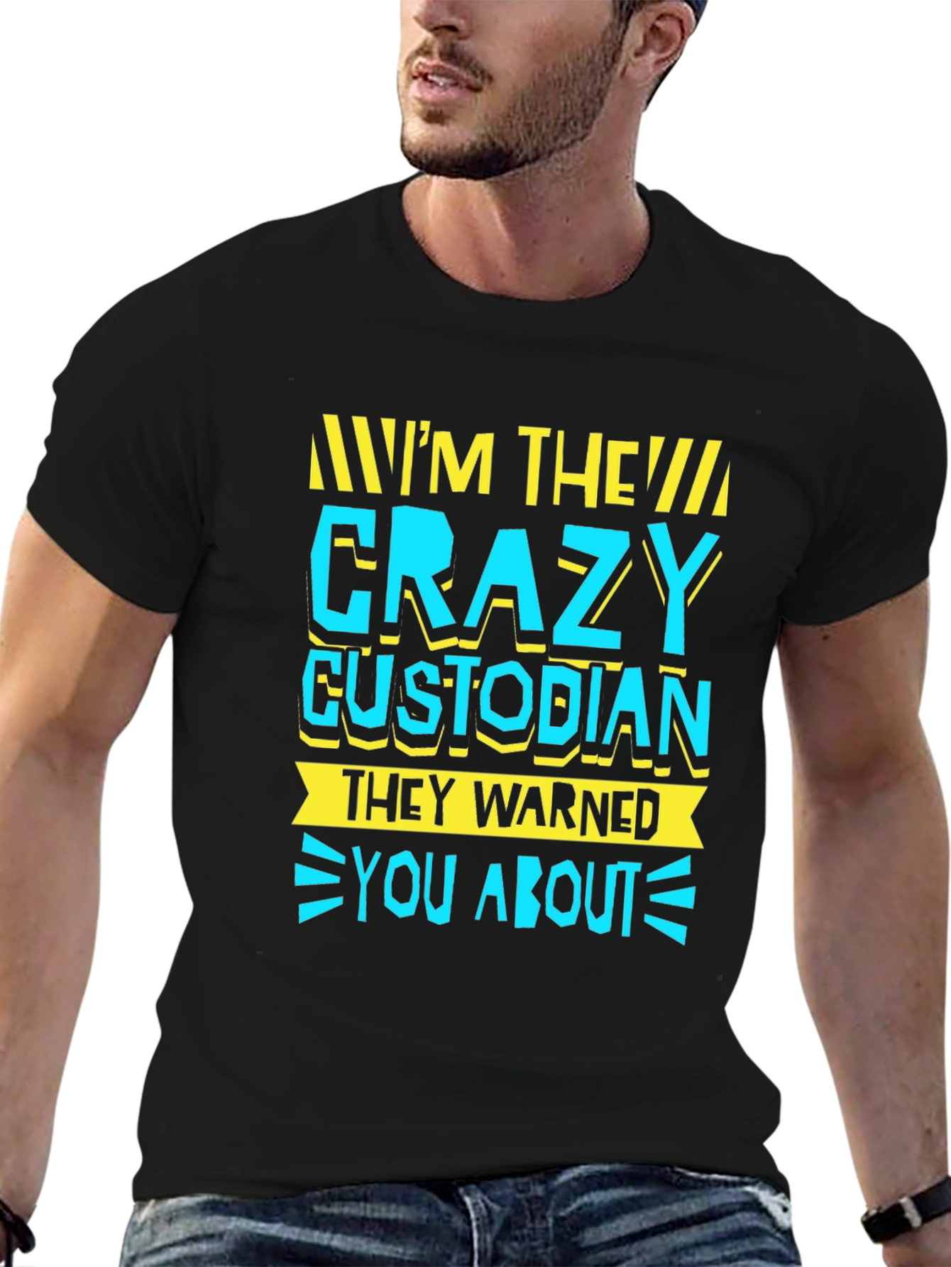 Black Crazy Custodian T-Shirt - Funny Novelty Tee view 6