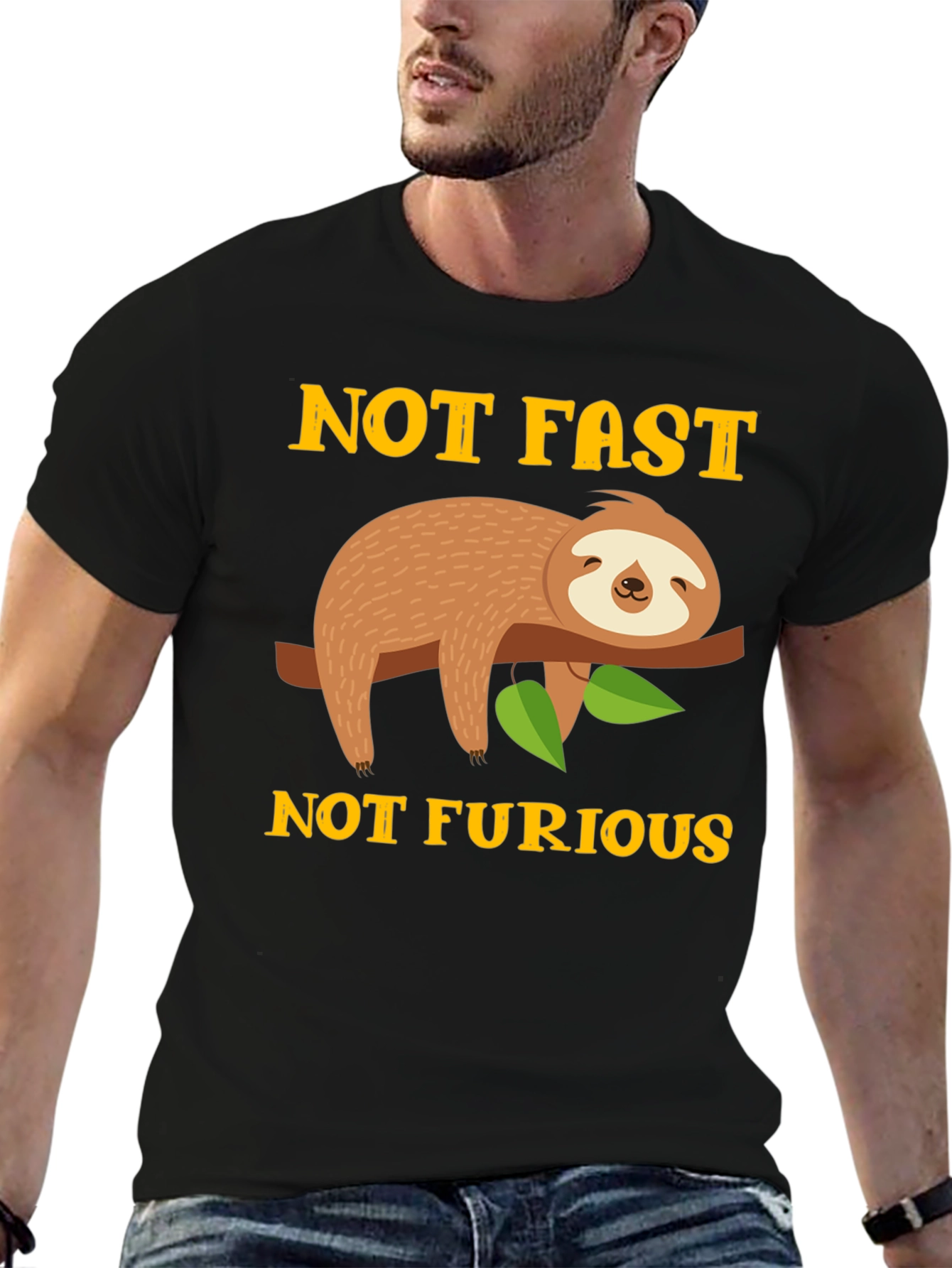 Black Not Fast Not Furious Sloth Graphic Tee view 6
