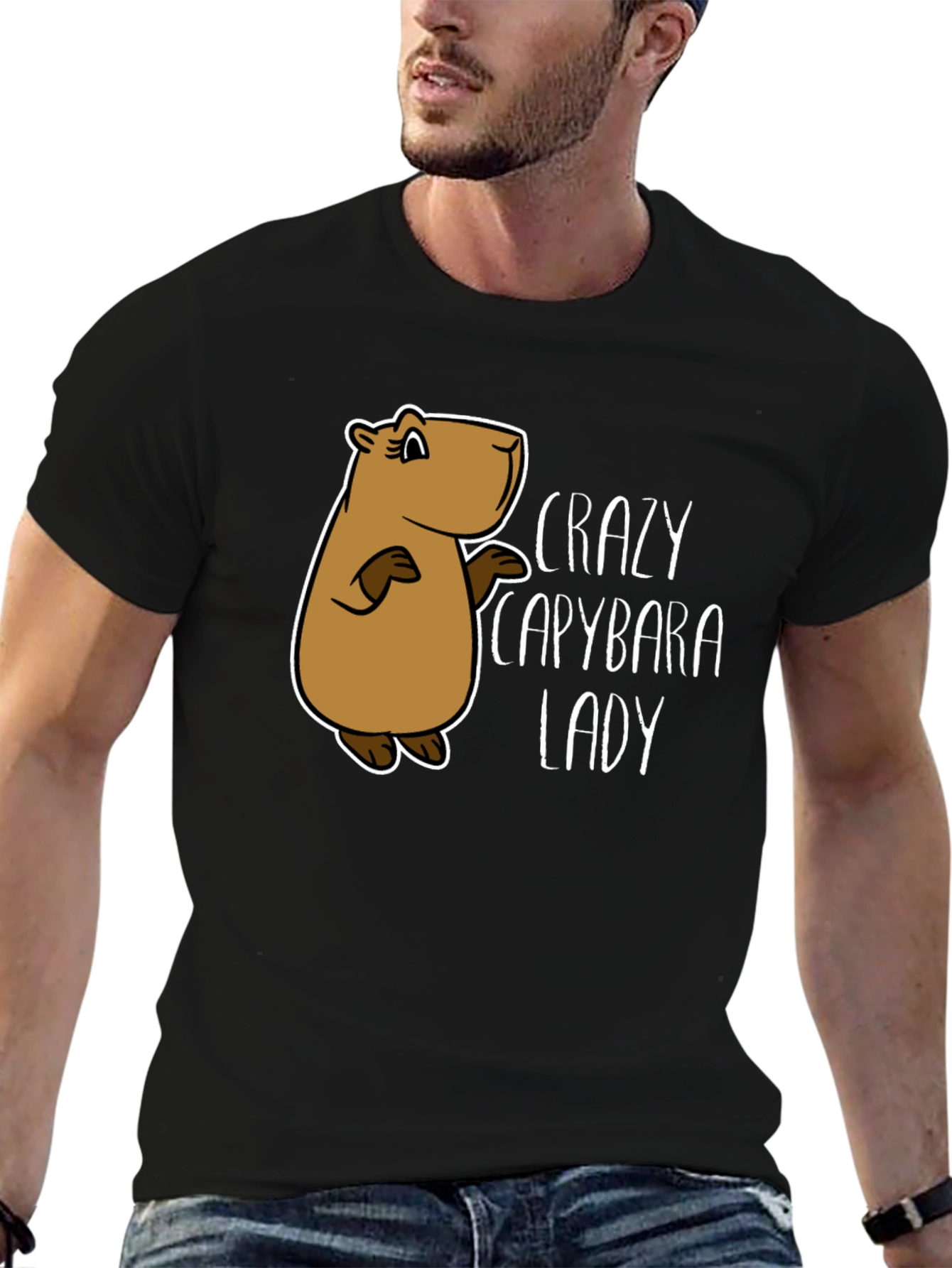 Black Crazy Capybara Lady T-Shirt - Fun Animal Lover Tee view 6