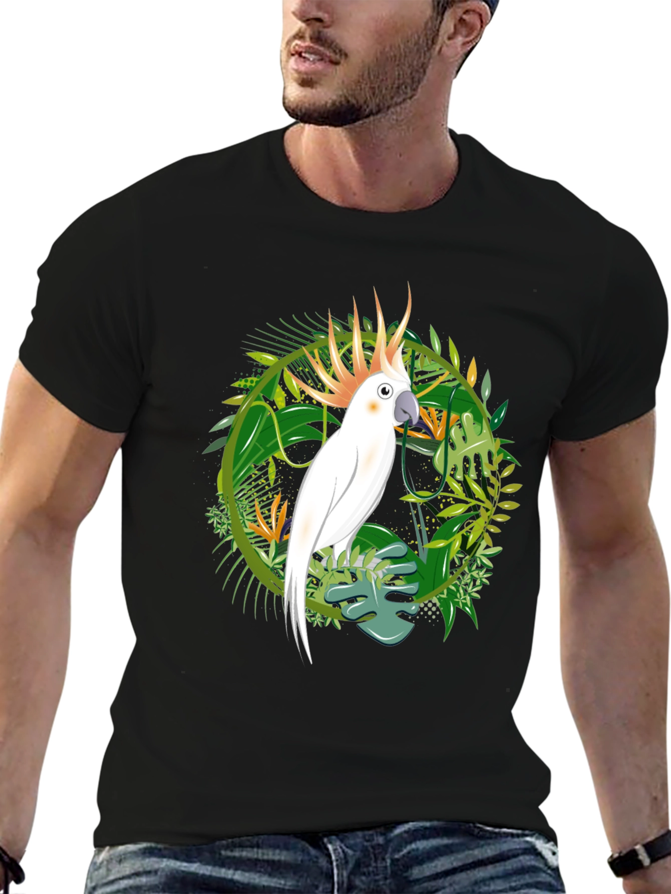 Tropical Cockatoo Graphic Tee - Men's Black T-Shirt - 6