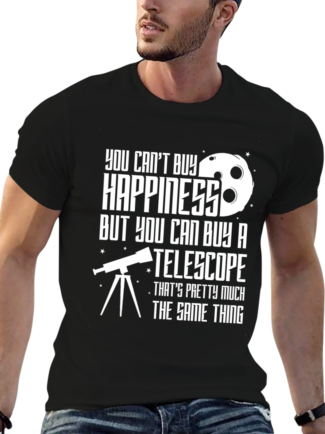 Black Telescope T-Shirt: Buy a Telescope, Buy Happiness view 6