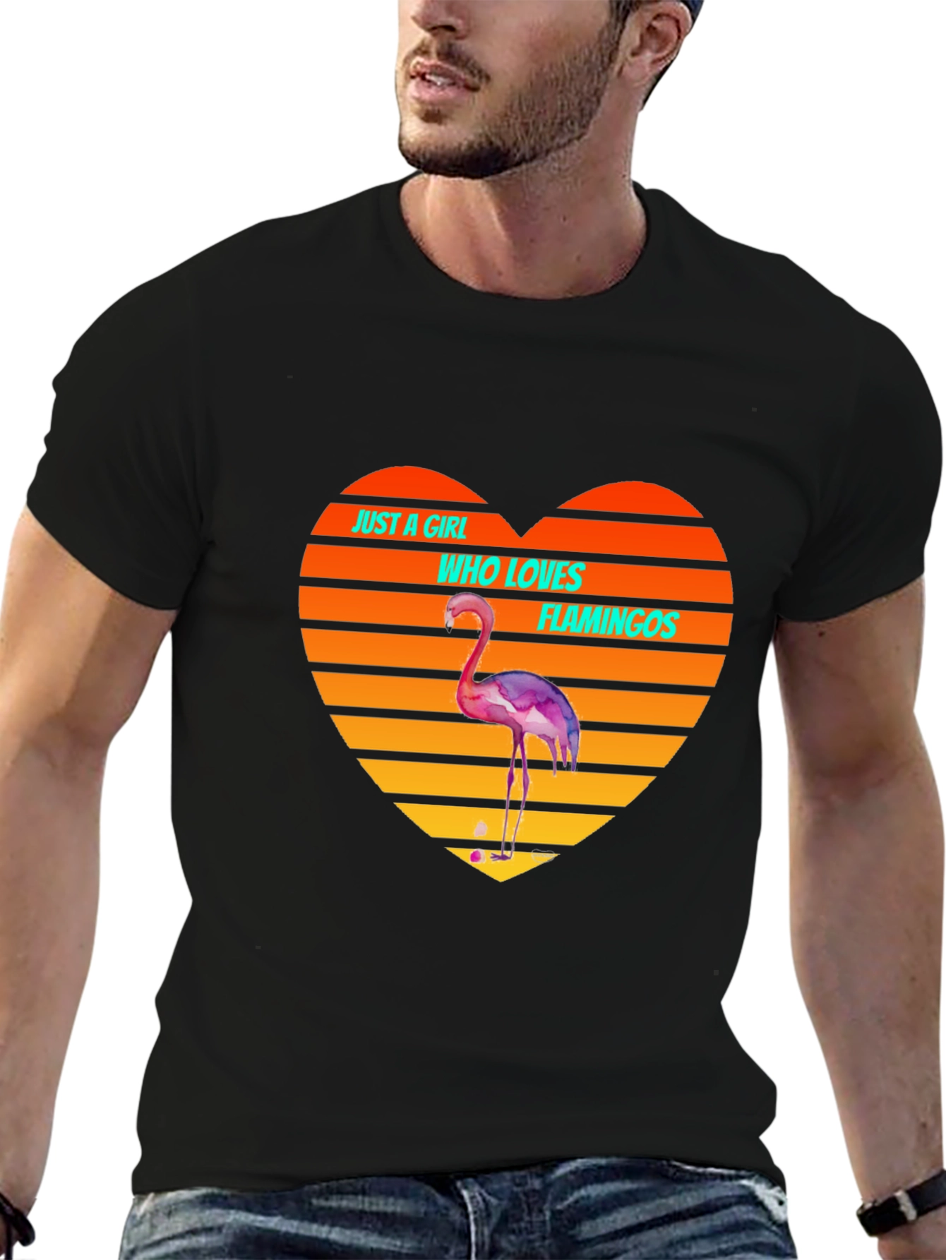 Black Flamingo Lover Heart T-Shirt - Just a Girl Who Loves Flamingos Tee view 6