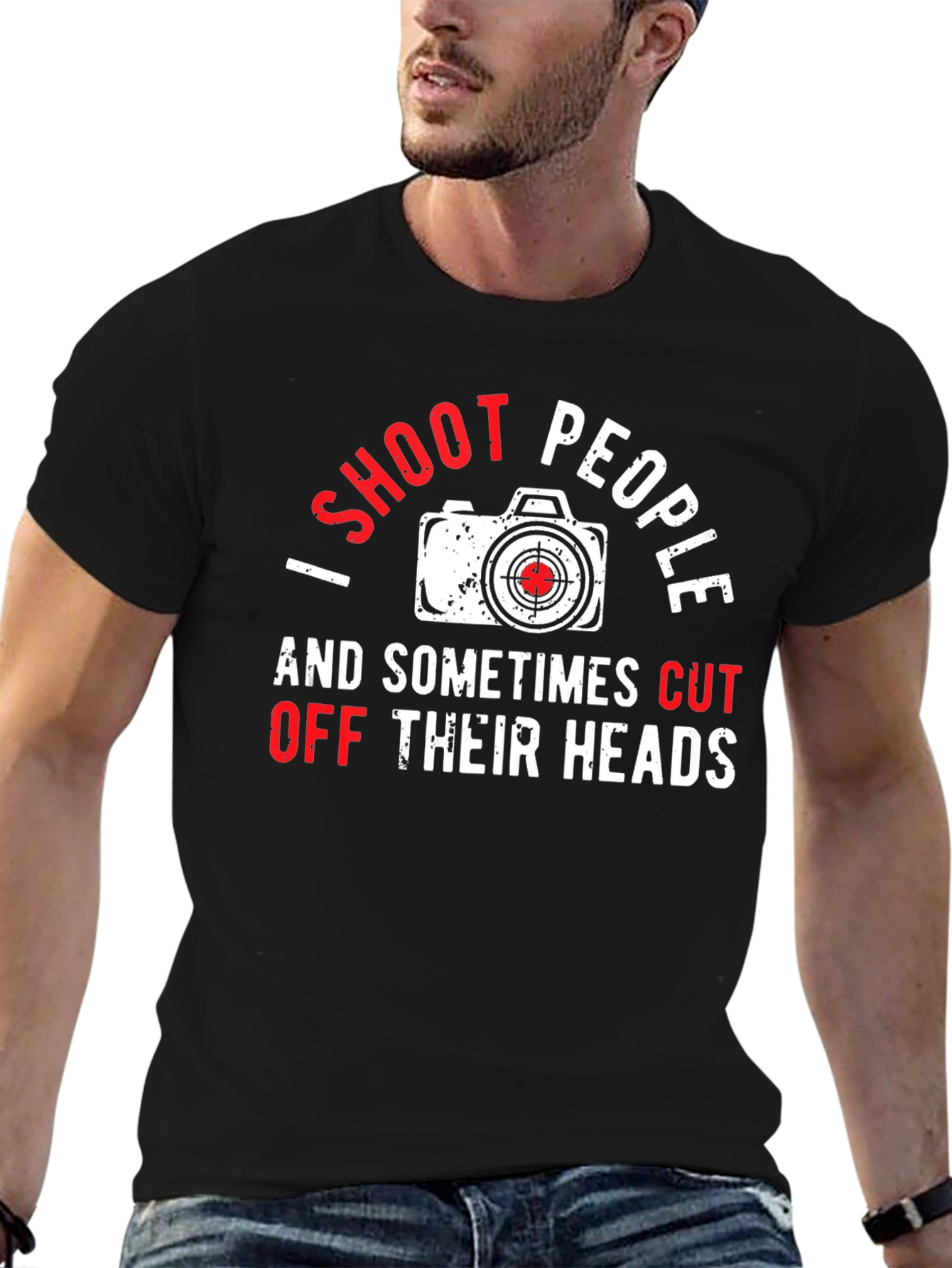 Black I Shoot People Funny Photography T-Shirt view 6