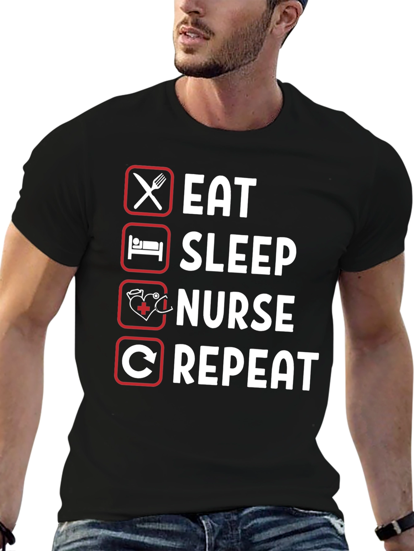 Black Eat Sleep Nurse Repeat Graphic Tee view 6