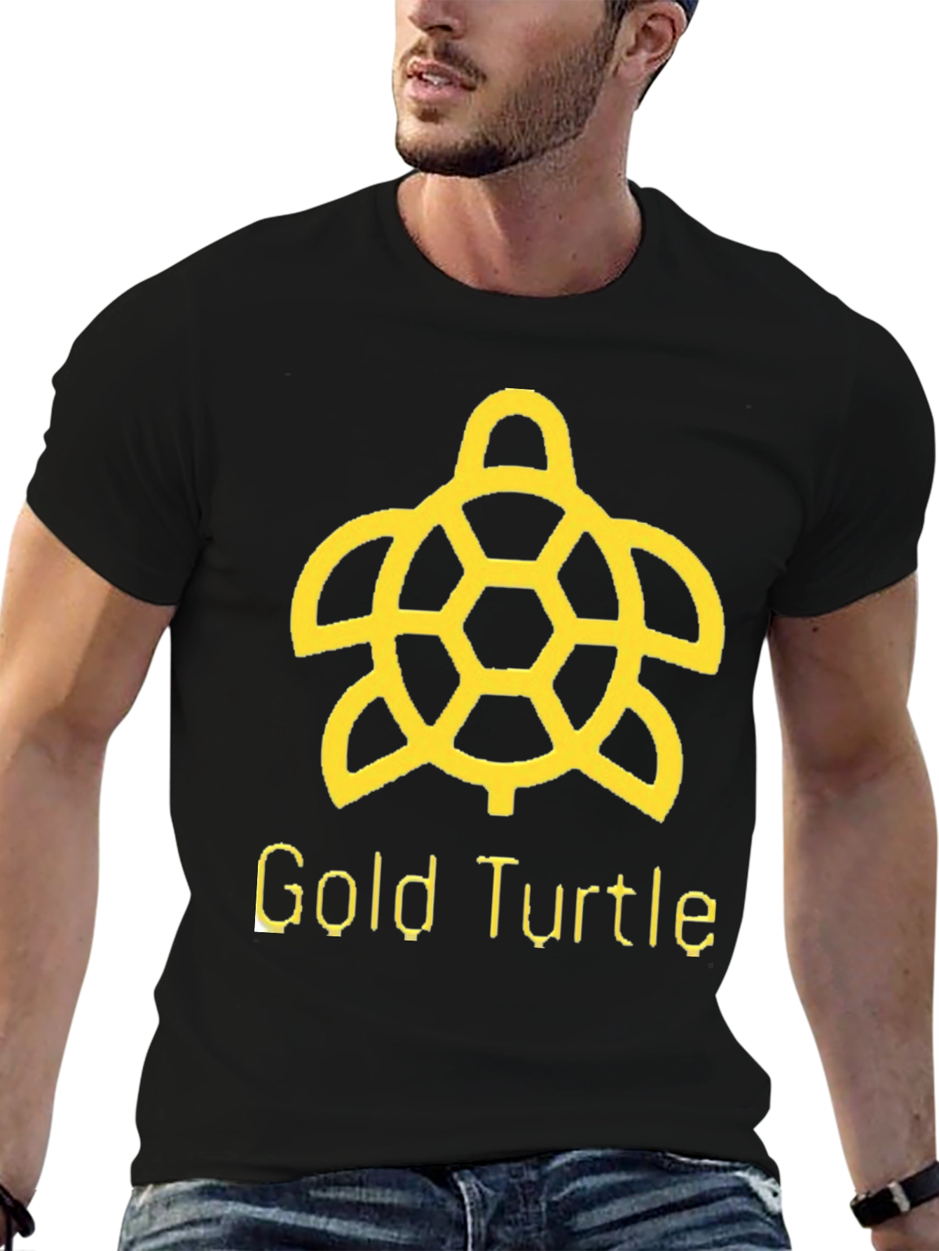 Black Gold Turtle Graphic Tee - Black Cotton T-Shirt view 6