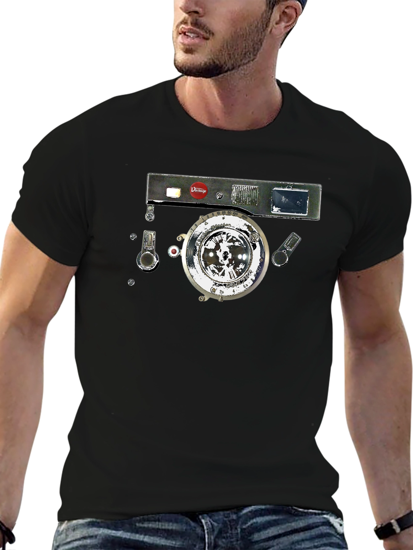 Black Vintage Camera Graphic Black T-Shirt view 6