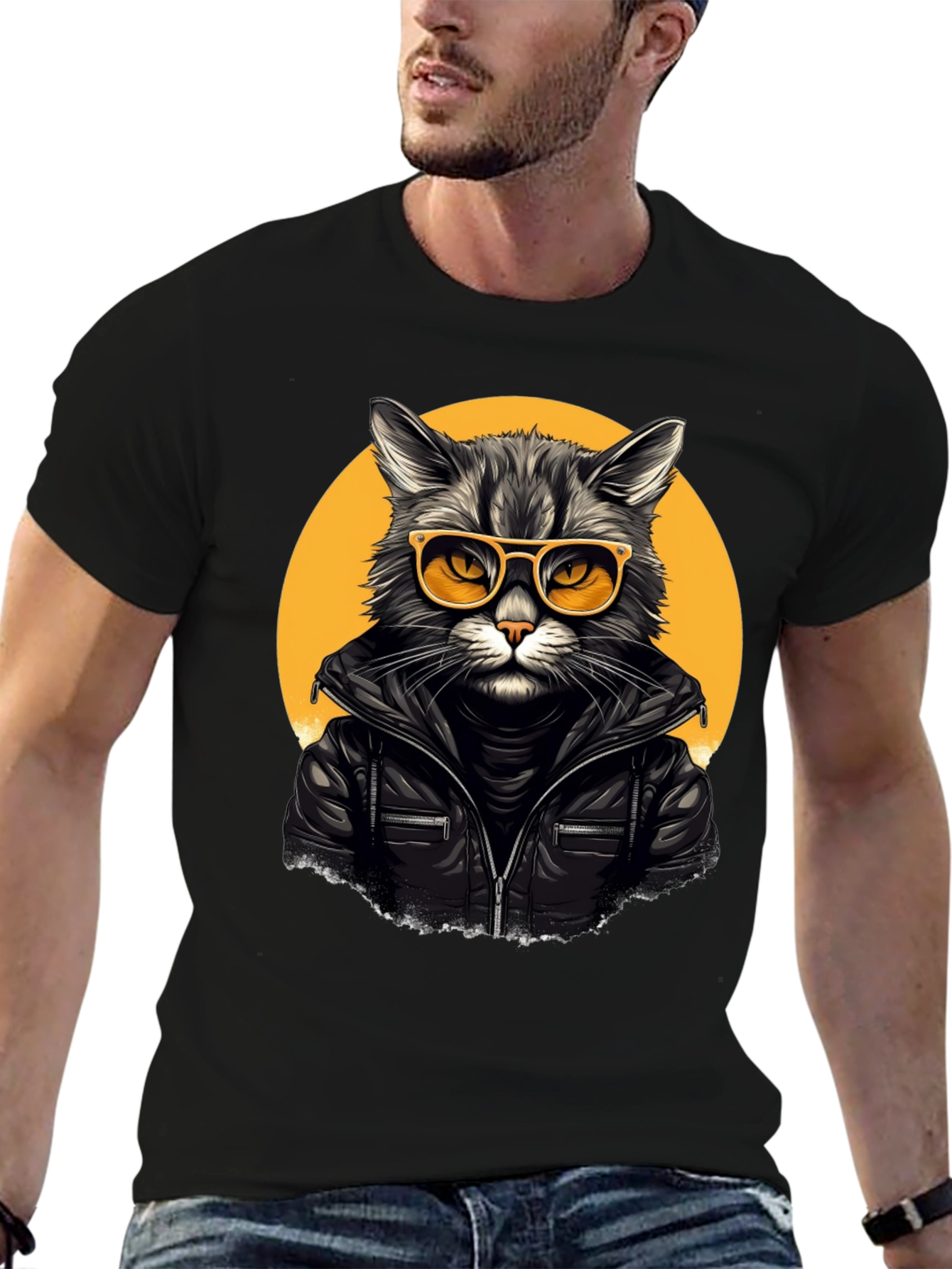 Black Cool Cat Biker T-Shirt view 6
