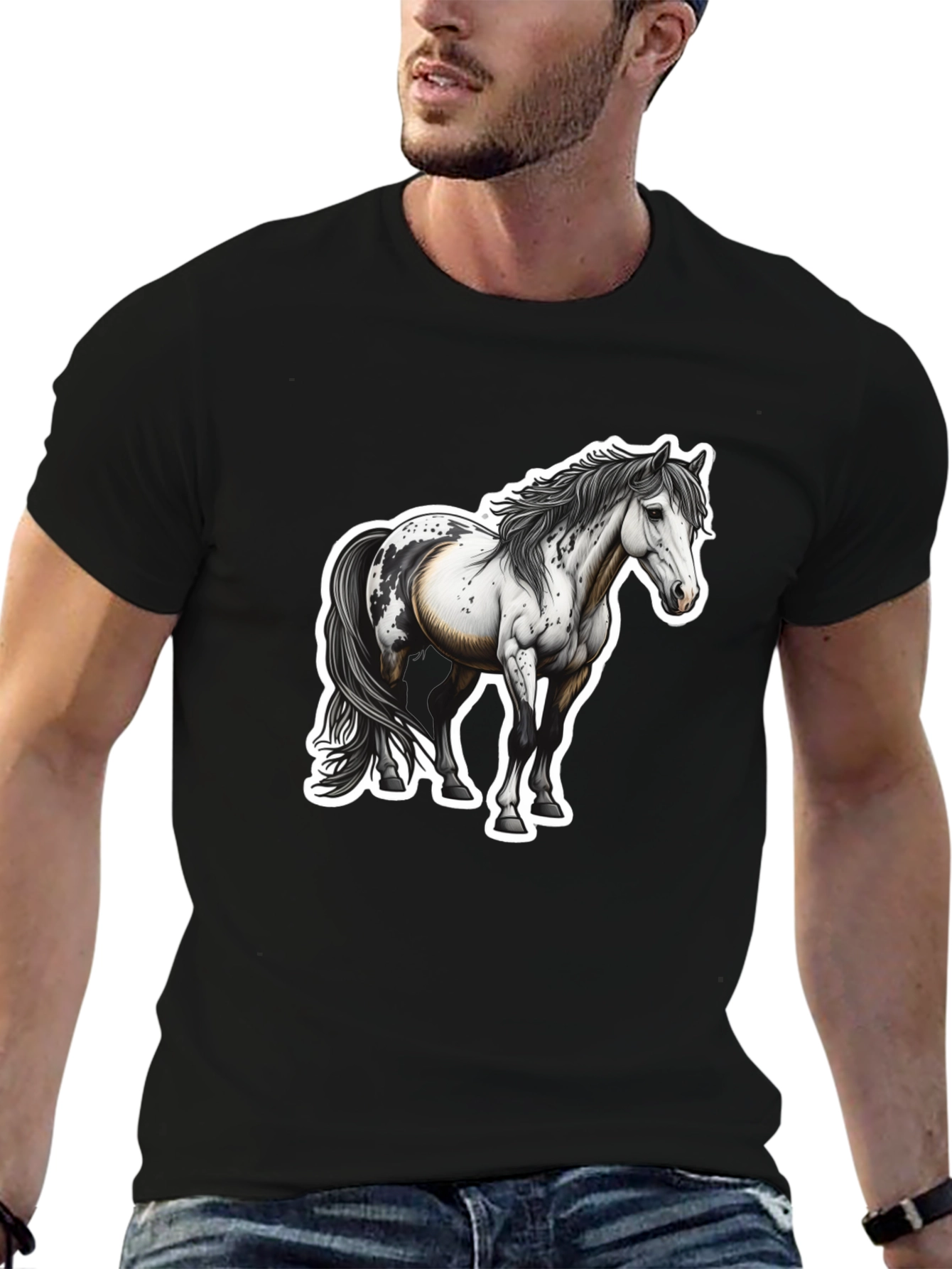 Horse Graphic Black Tee for Men - 6