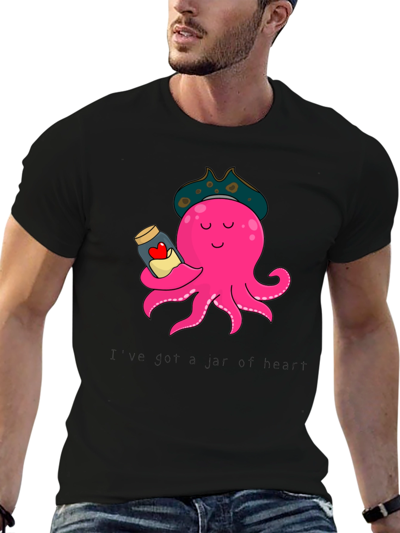 Black Pirate Octopus 'Jar of Hearts' T-Shirt view 6